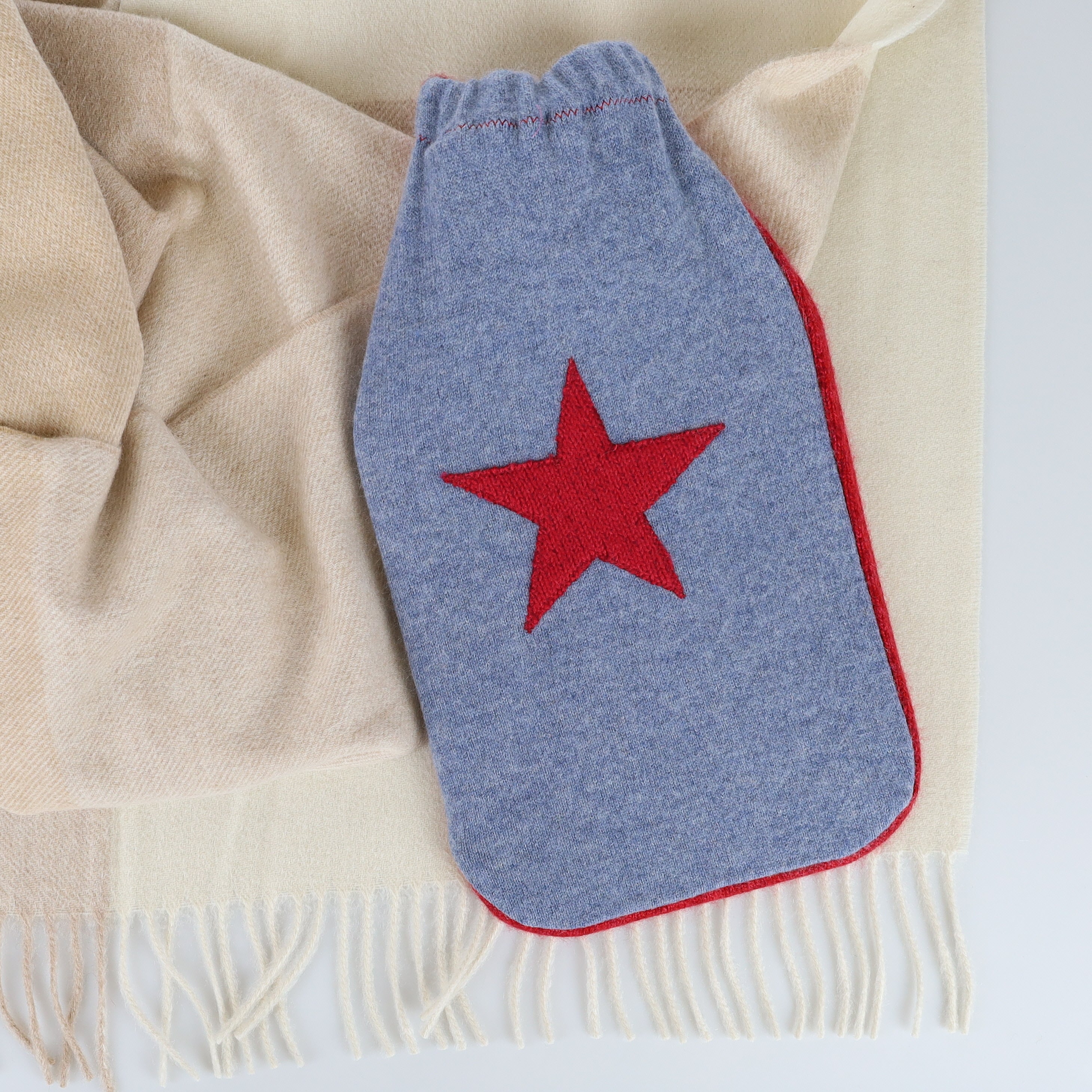 Denim Blue ad Red Marl Cashmere Large Hot Water Bottle