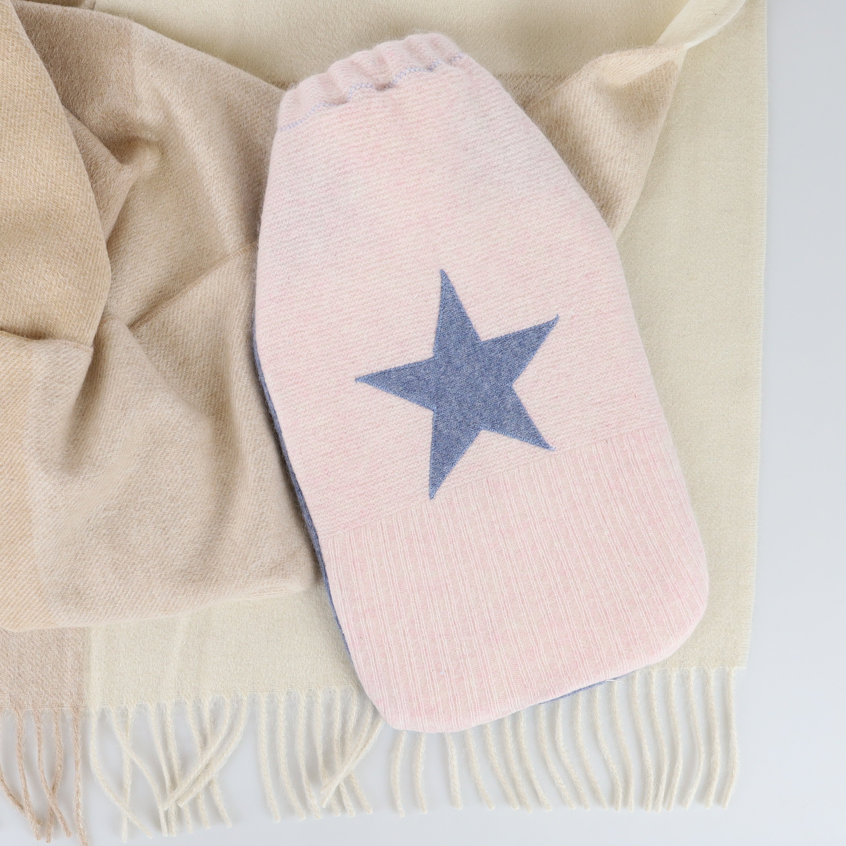 Denim Blue and Pink Cashmere Large Hot Water Bottle