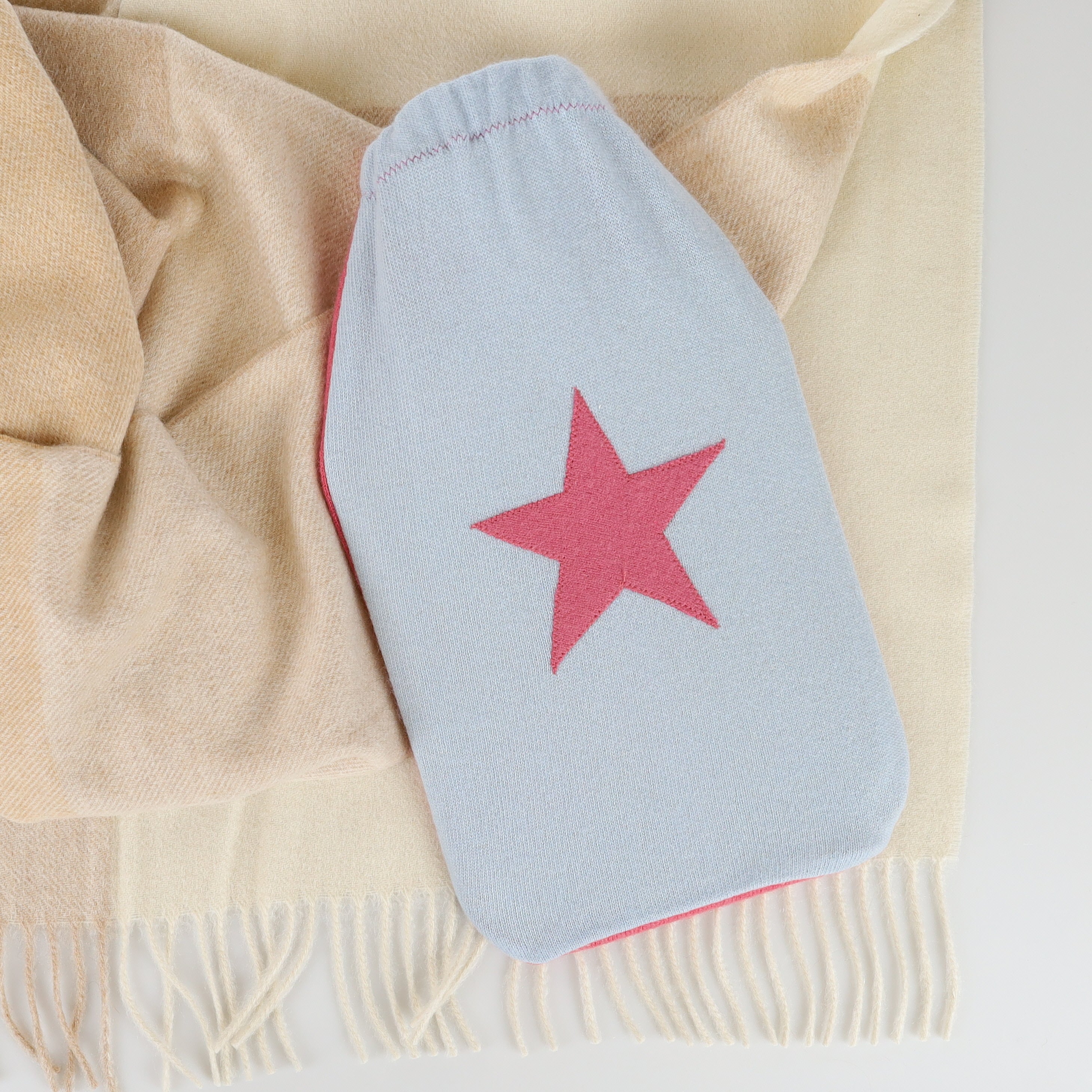 Sky Blue and Raspberry Pink Cashmere Large Hot Water Bottle