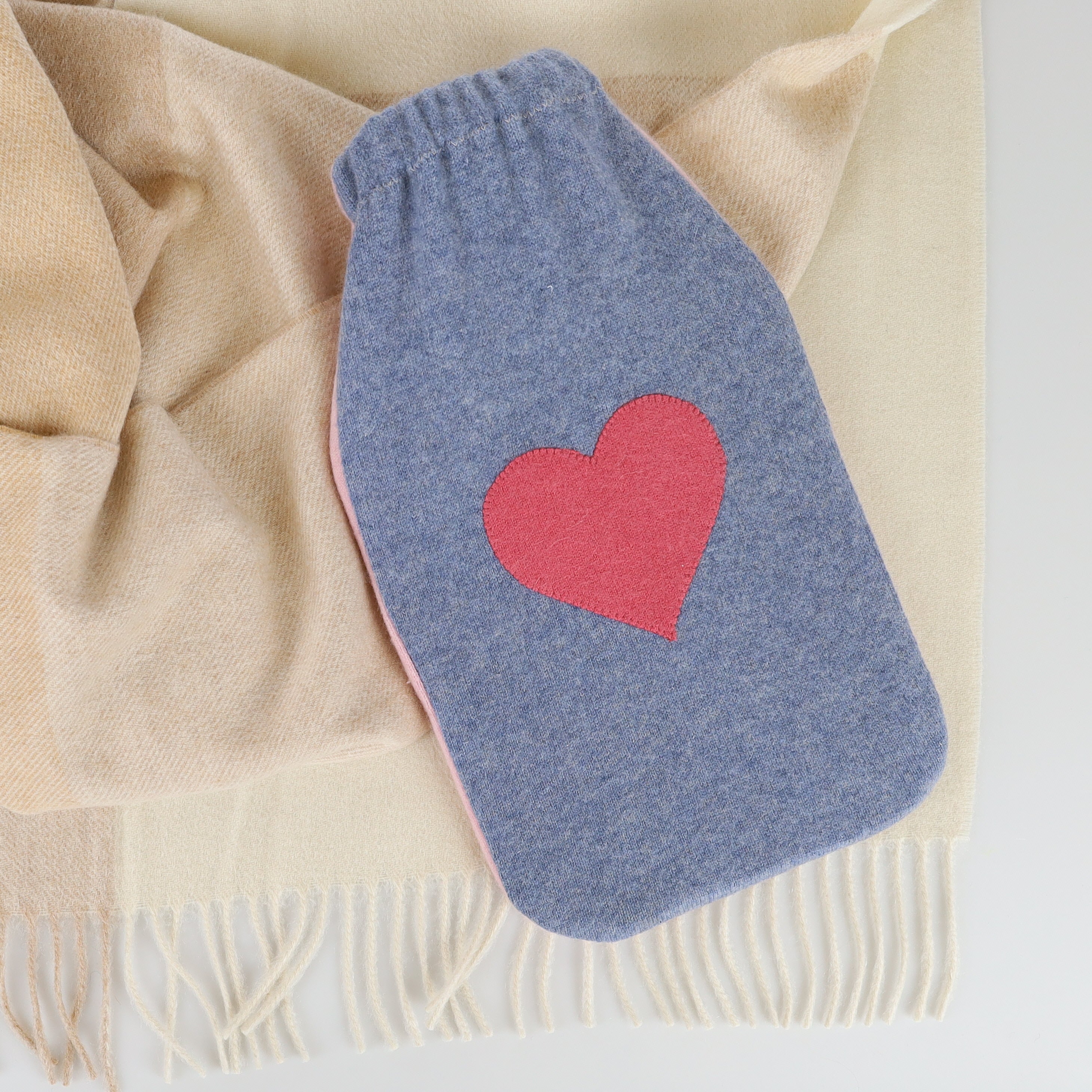 Denim Blue and Pink Cashmere Large Hot Water Bottle