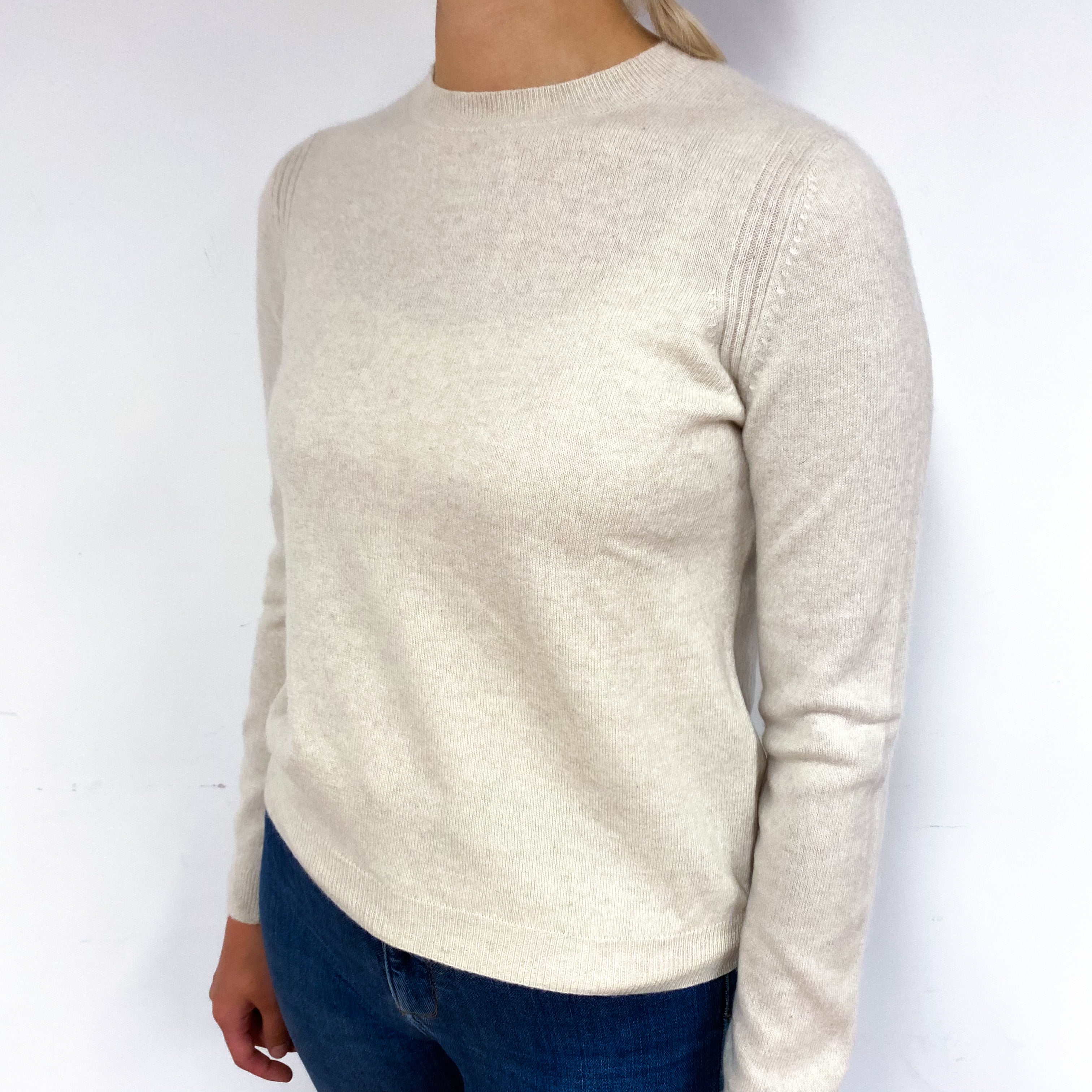 Oatmeal Cream Cashmere Crew Neck Jumper Small