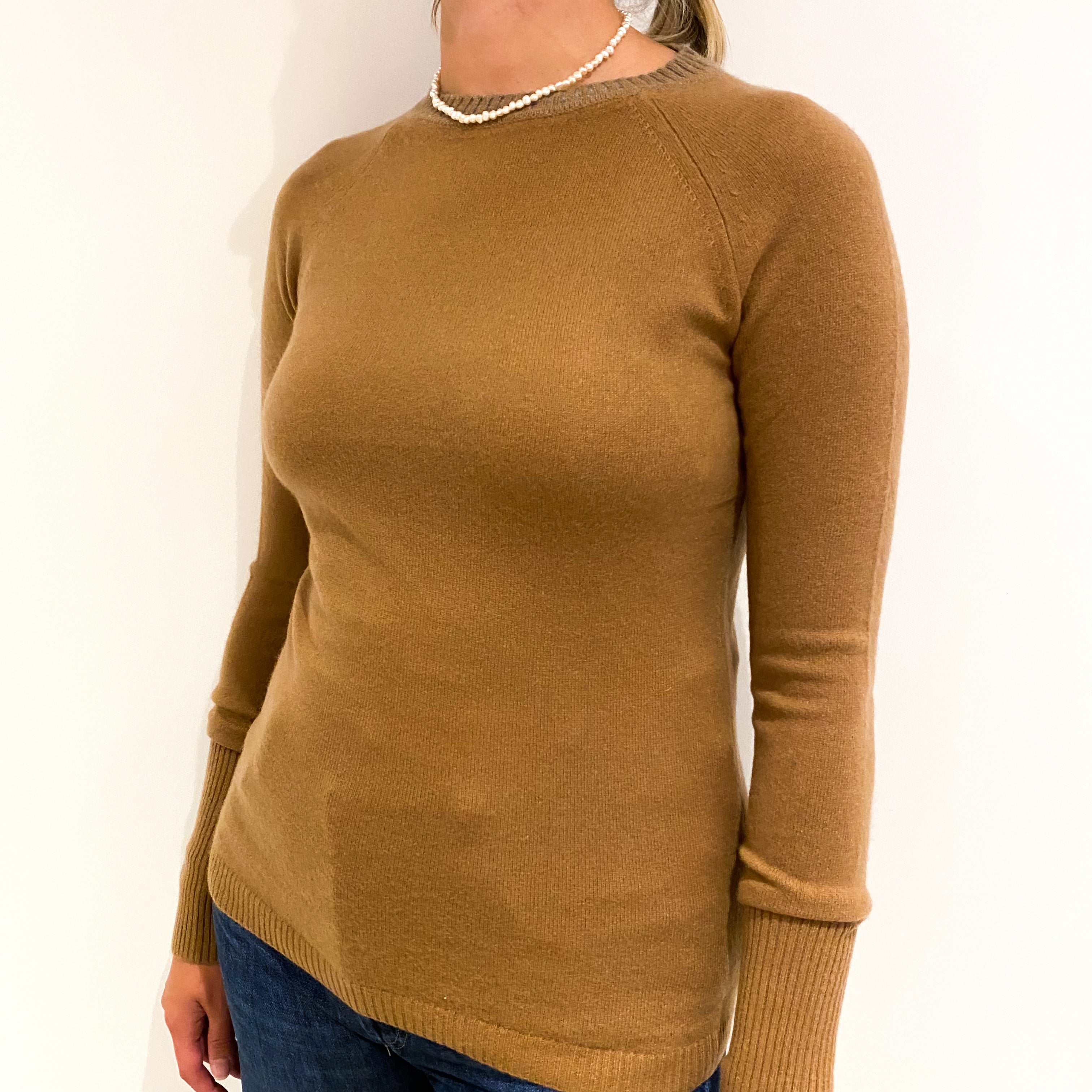 Butterscotch Brown Cashmere Crew Neck Jumper Small