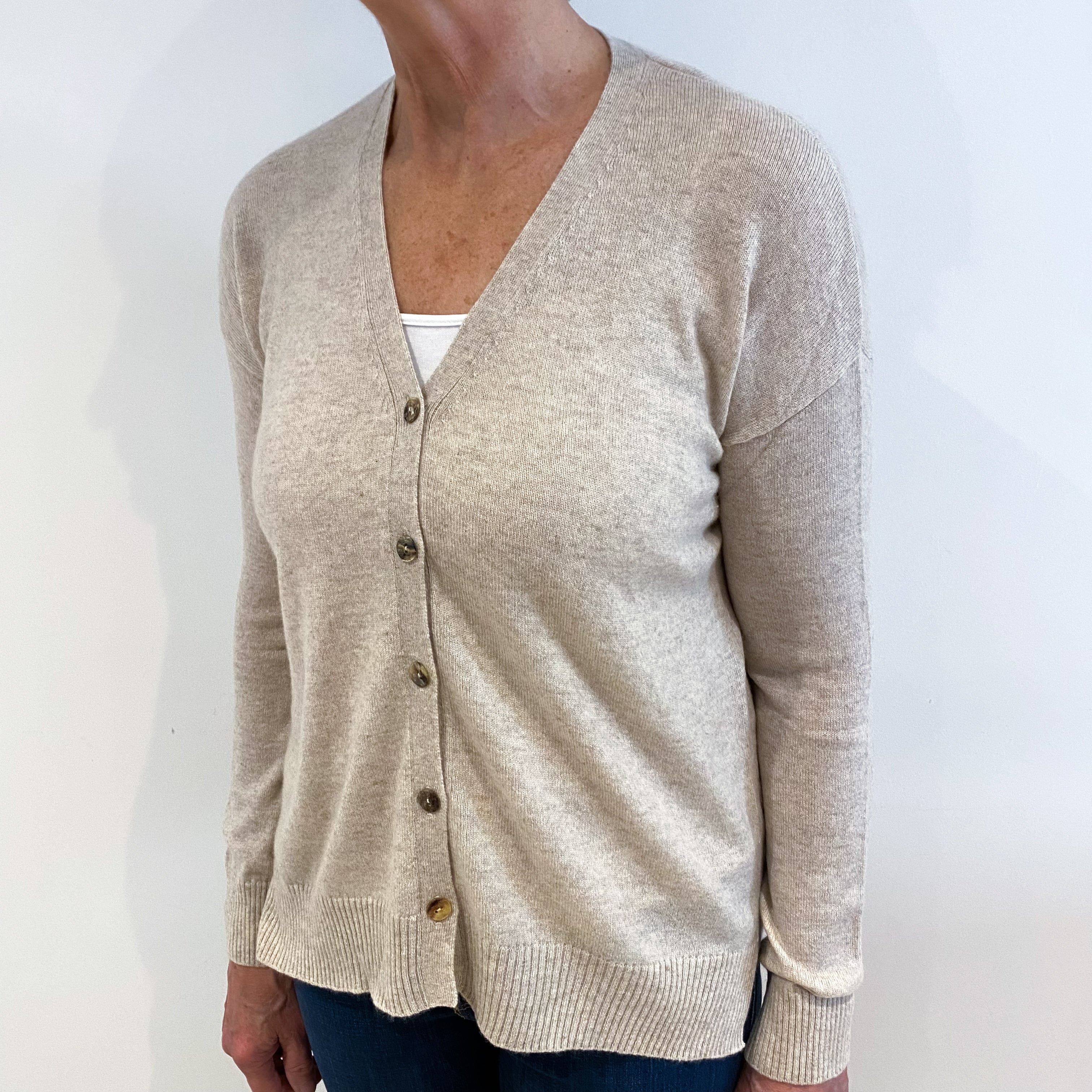 Soft Fawn Cashmere V Neck Cardigan Medium
