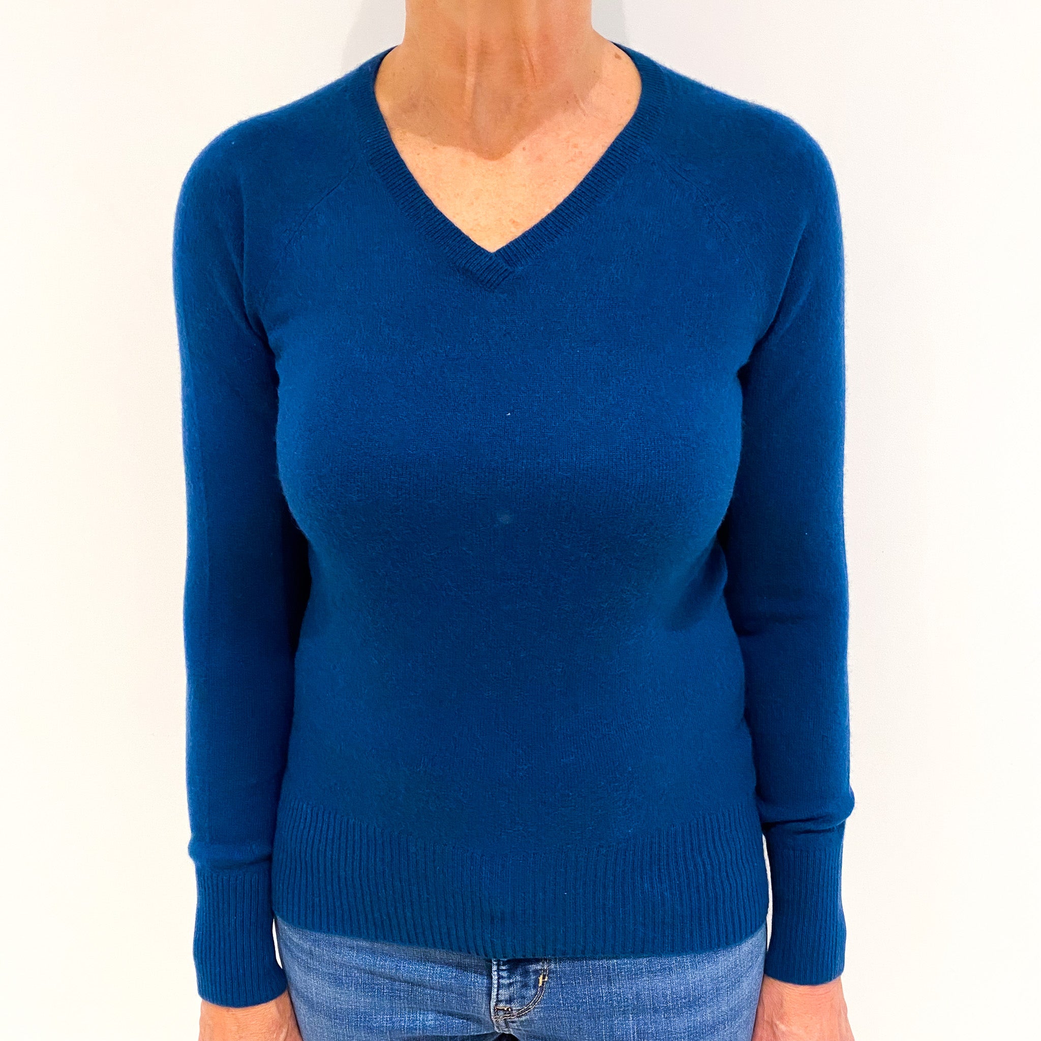 Petrol Blue Cashmere V Neck Jumper Medium