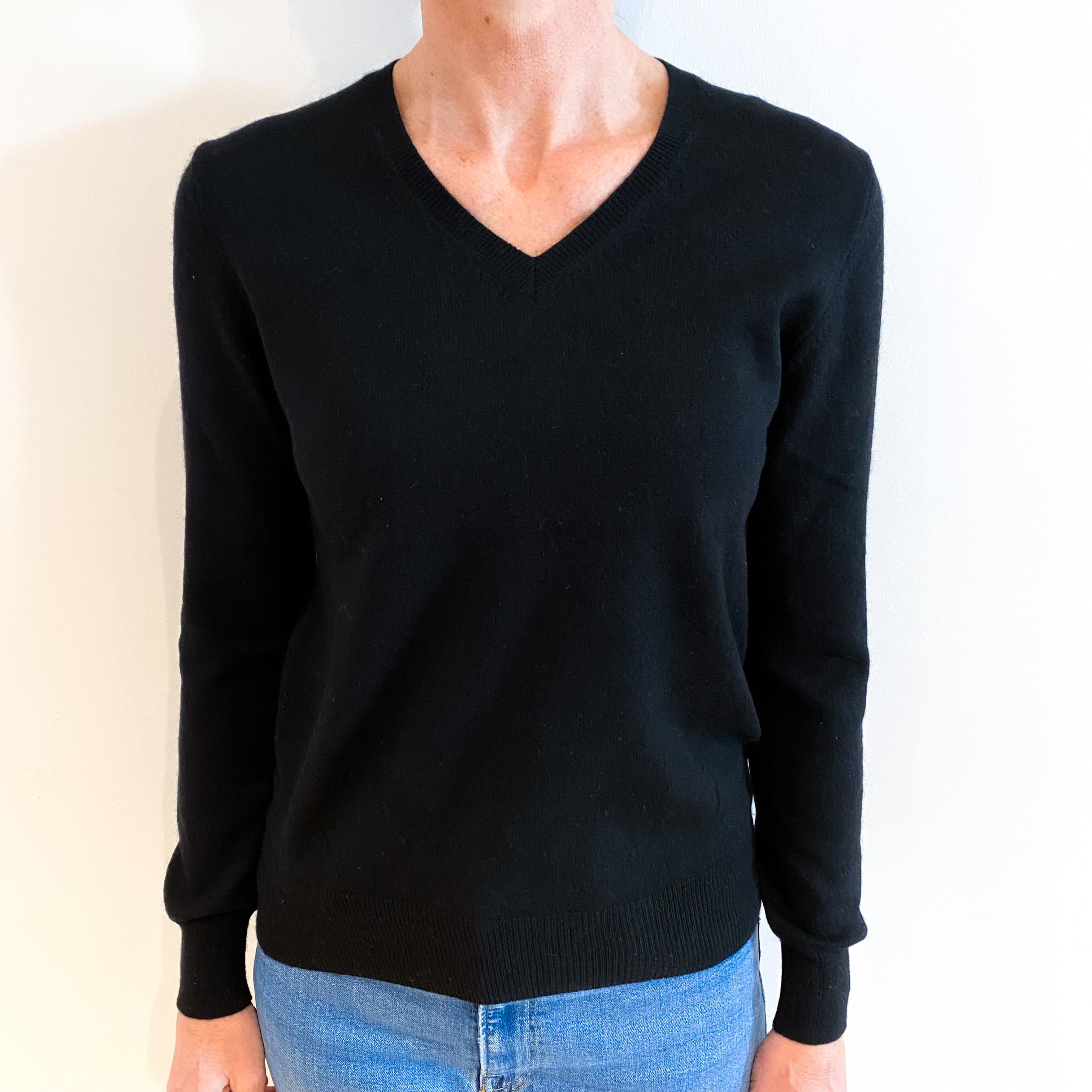 Black Cashmere V Neck Jumper Small