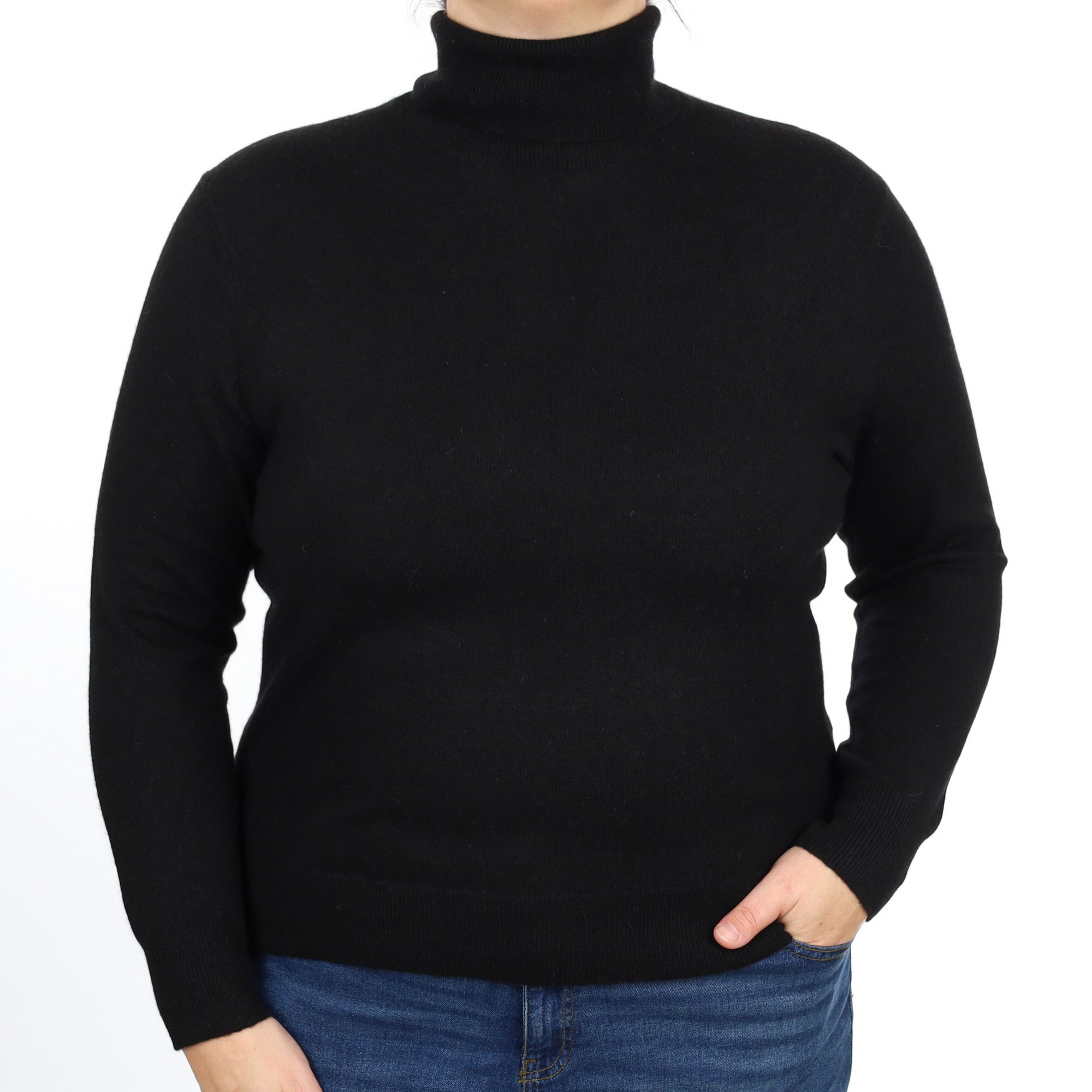 Black Cashmere Polo Neck Jumper Large