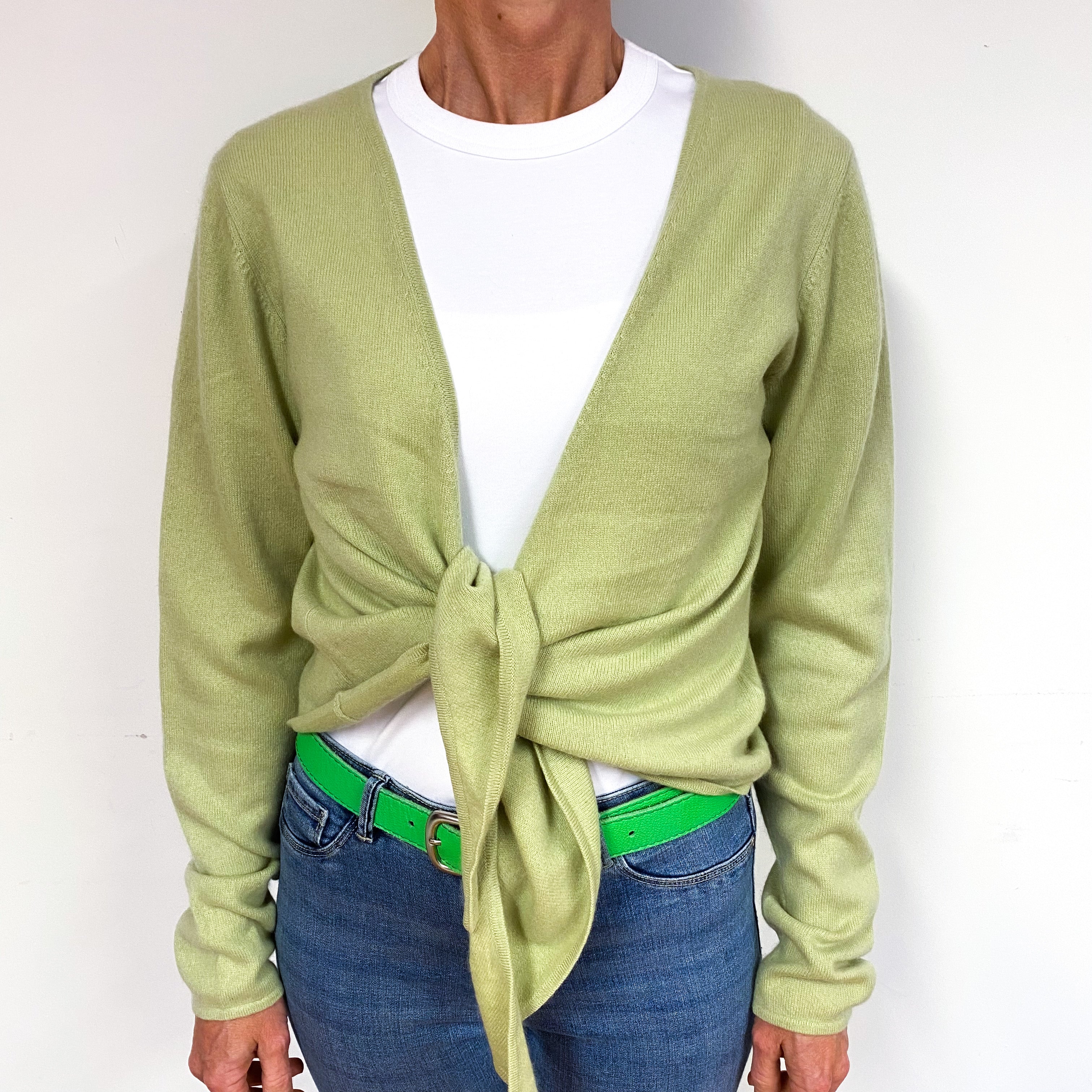 Pistachio Green Cashmere Tie Front Cardigan Medium