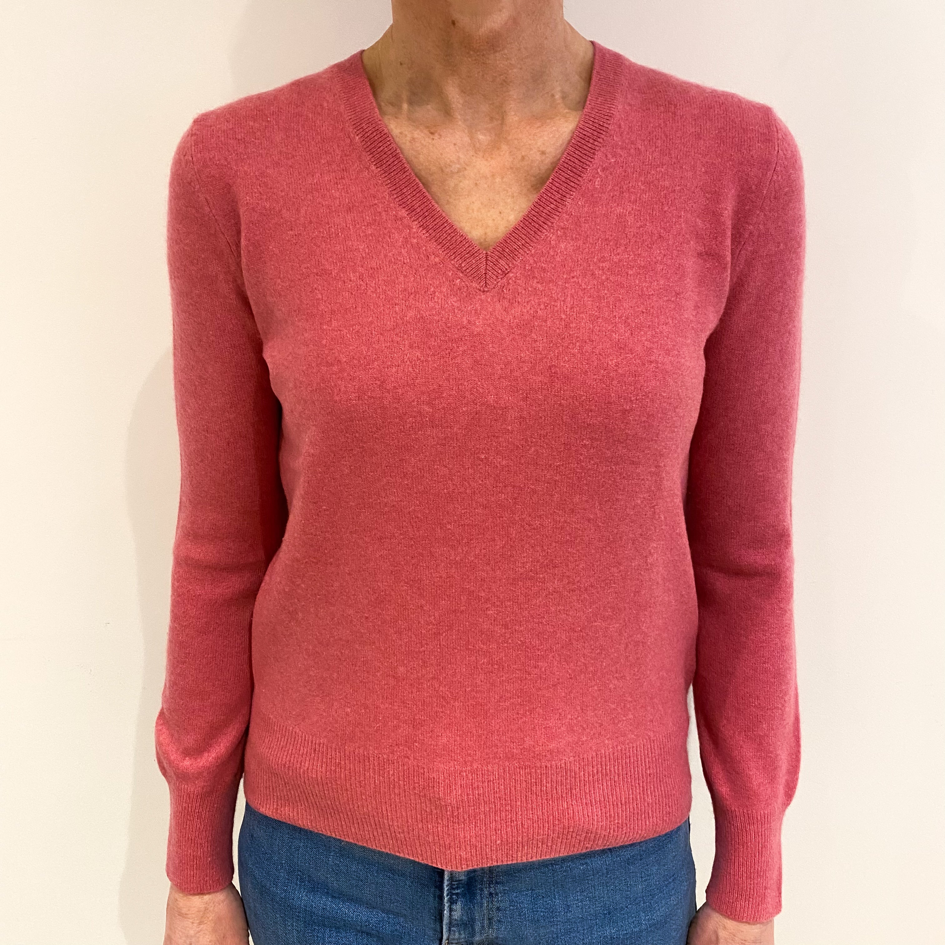 Logan Berry Pink Cashmere V Neck Jumper Small