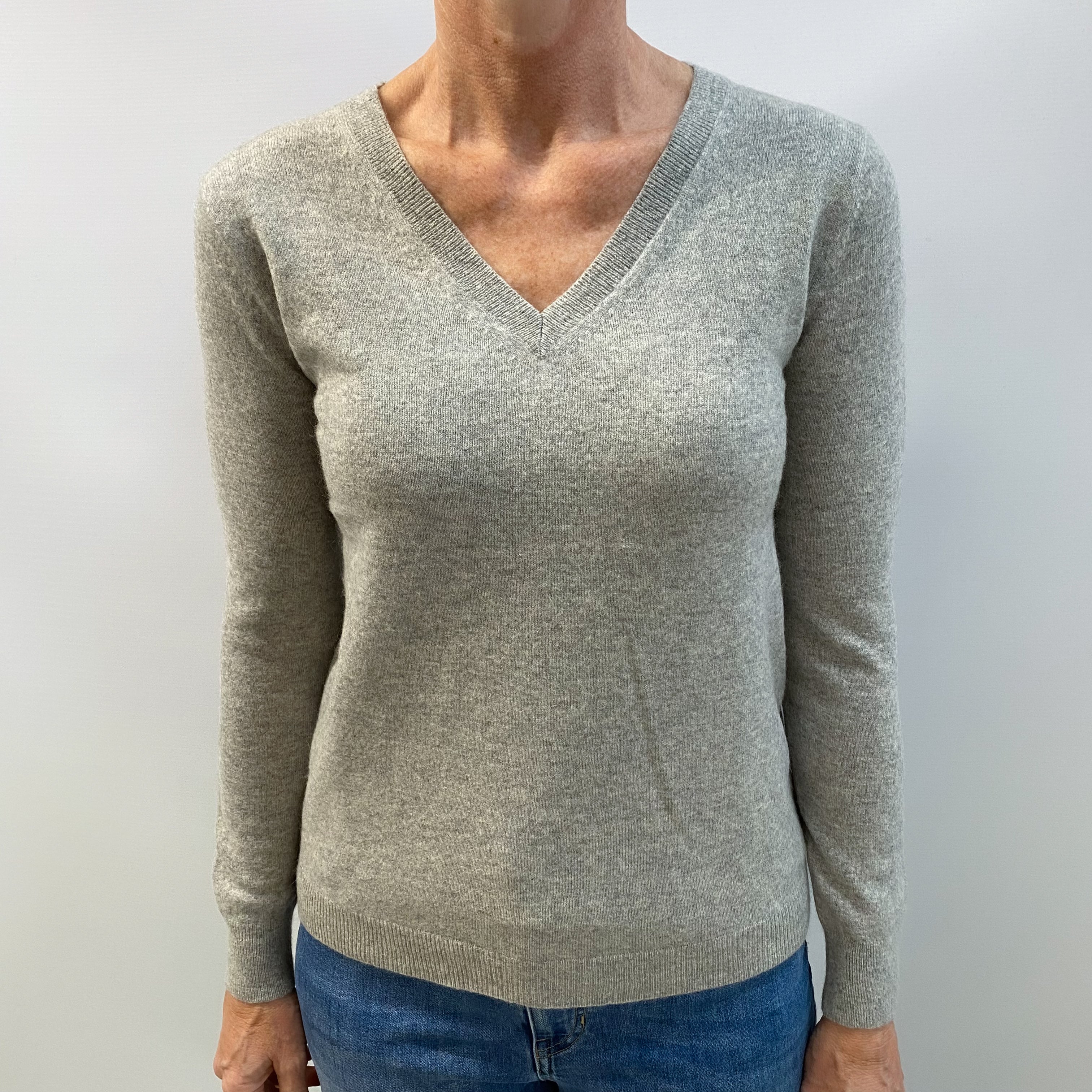 Smoke Grey Cashmere V Neck Jumper Small