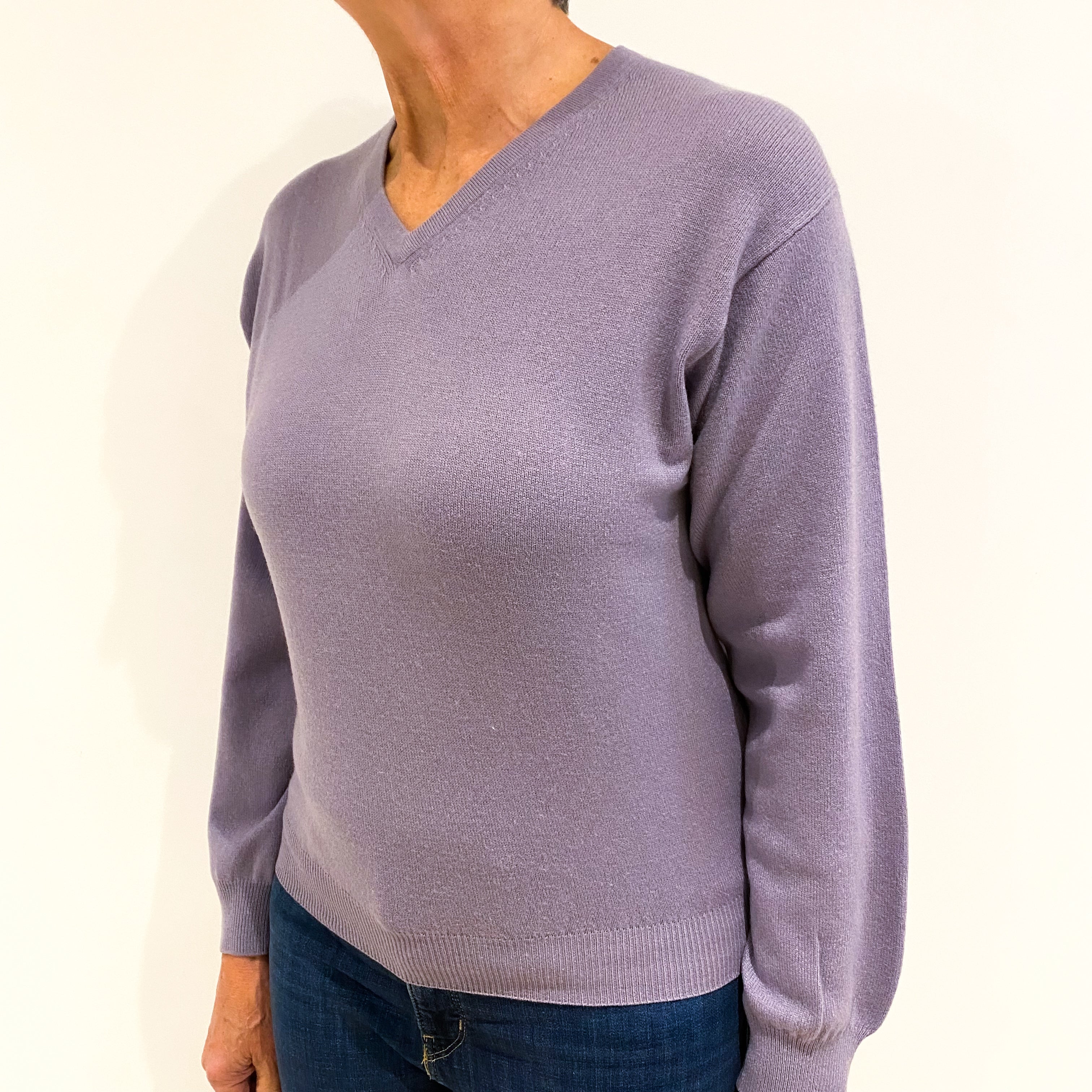 Dusky Purple Cashmere V-Neck Jumper Medium