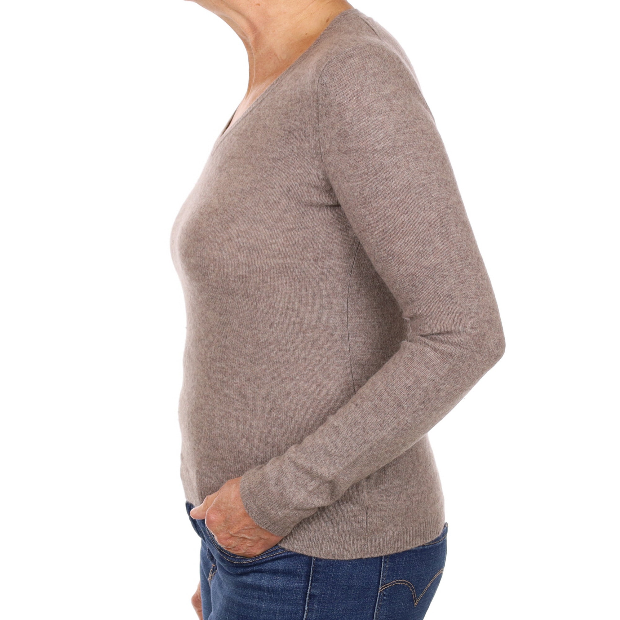 Mink Brown Cashmere V Neck Jumper Medium