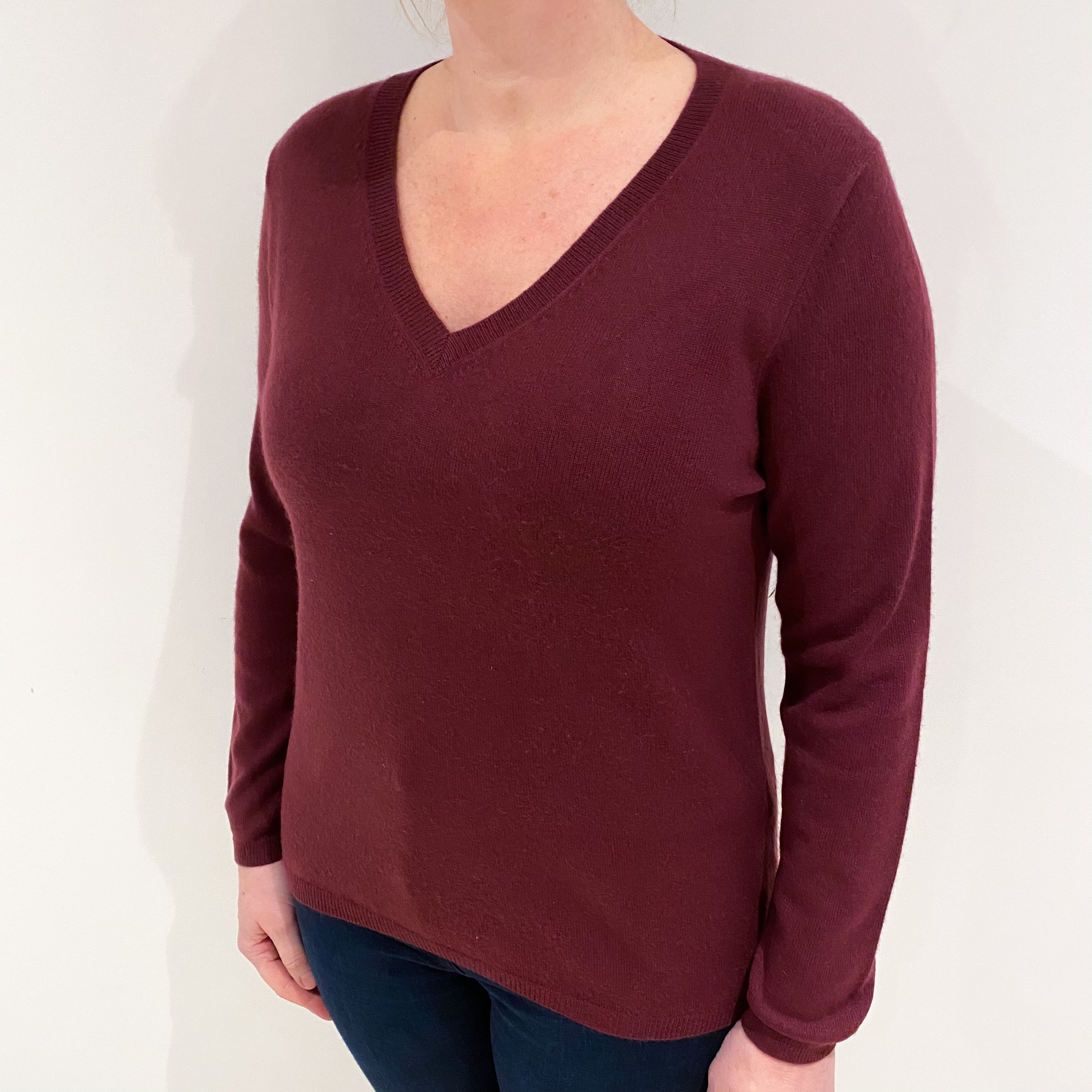 Mulberry Red Cashmere V Neck Jumper Large