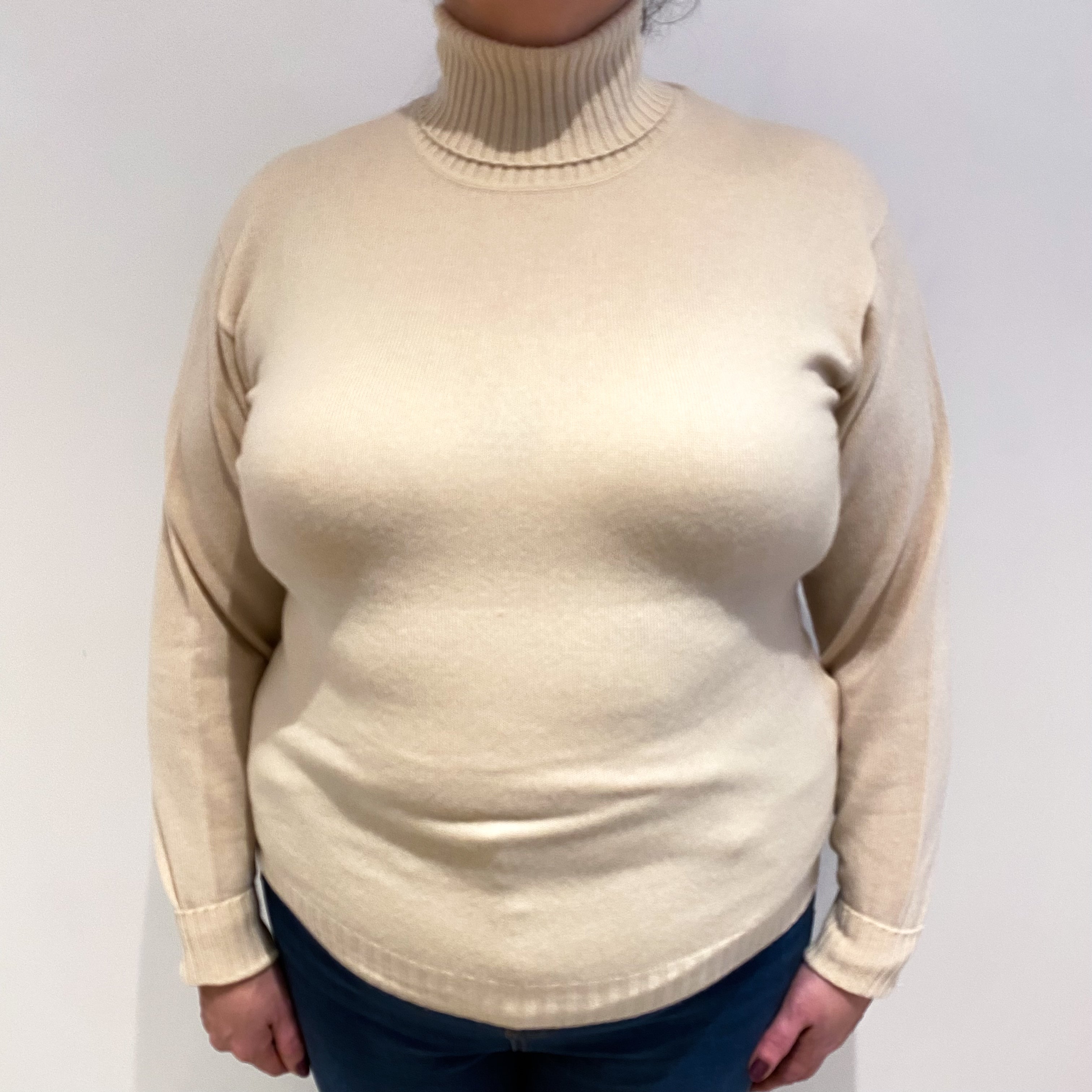 Soft Beige Cashmere Polo Neck Jumper Extra Large