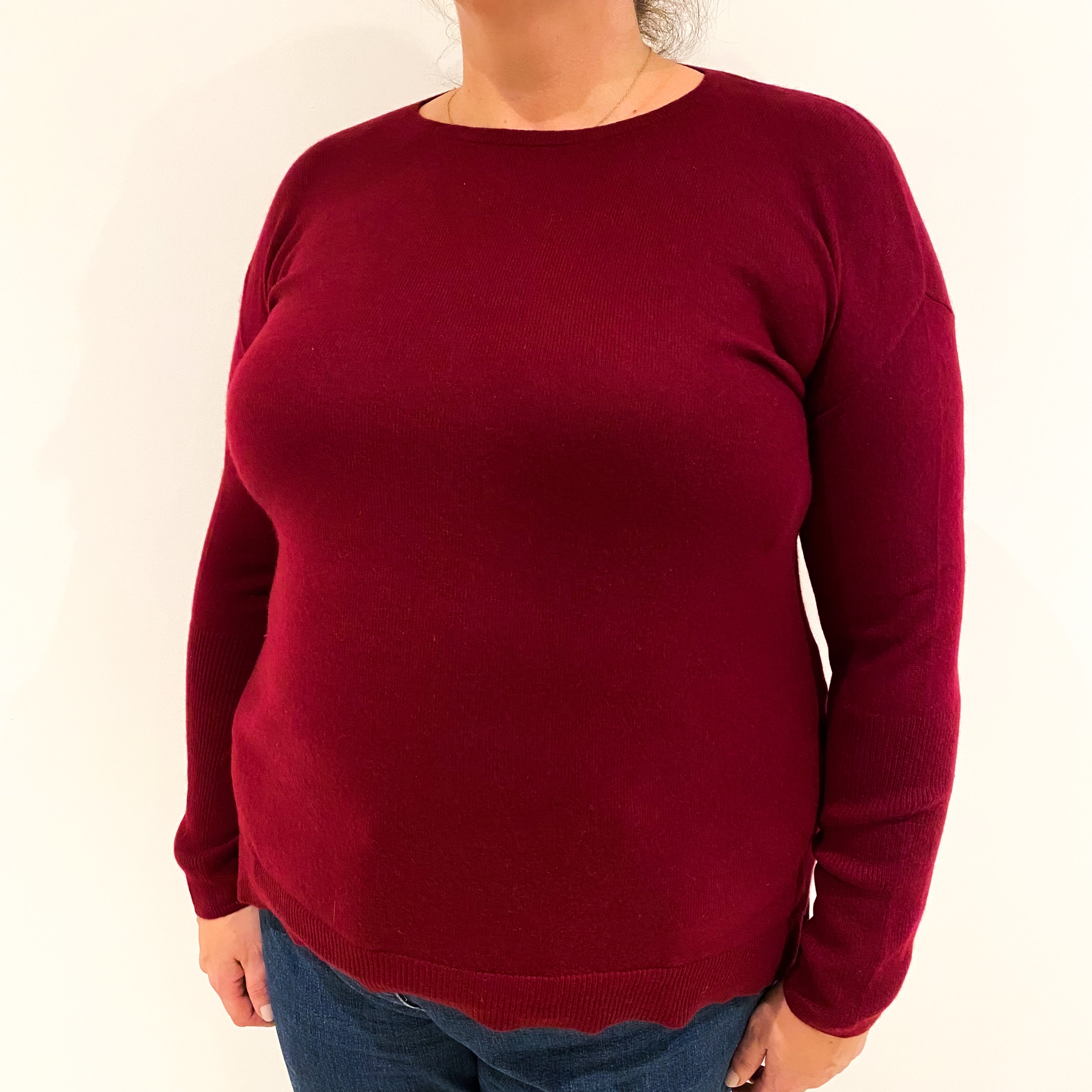 Crimson Red Cashmere Crew Neck Jumper Extra Large