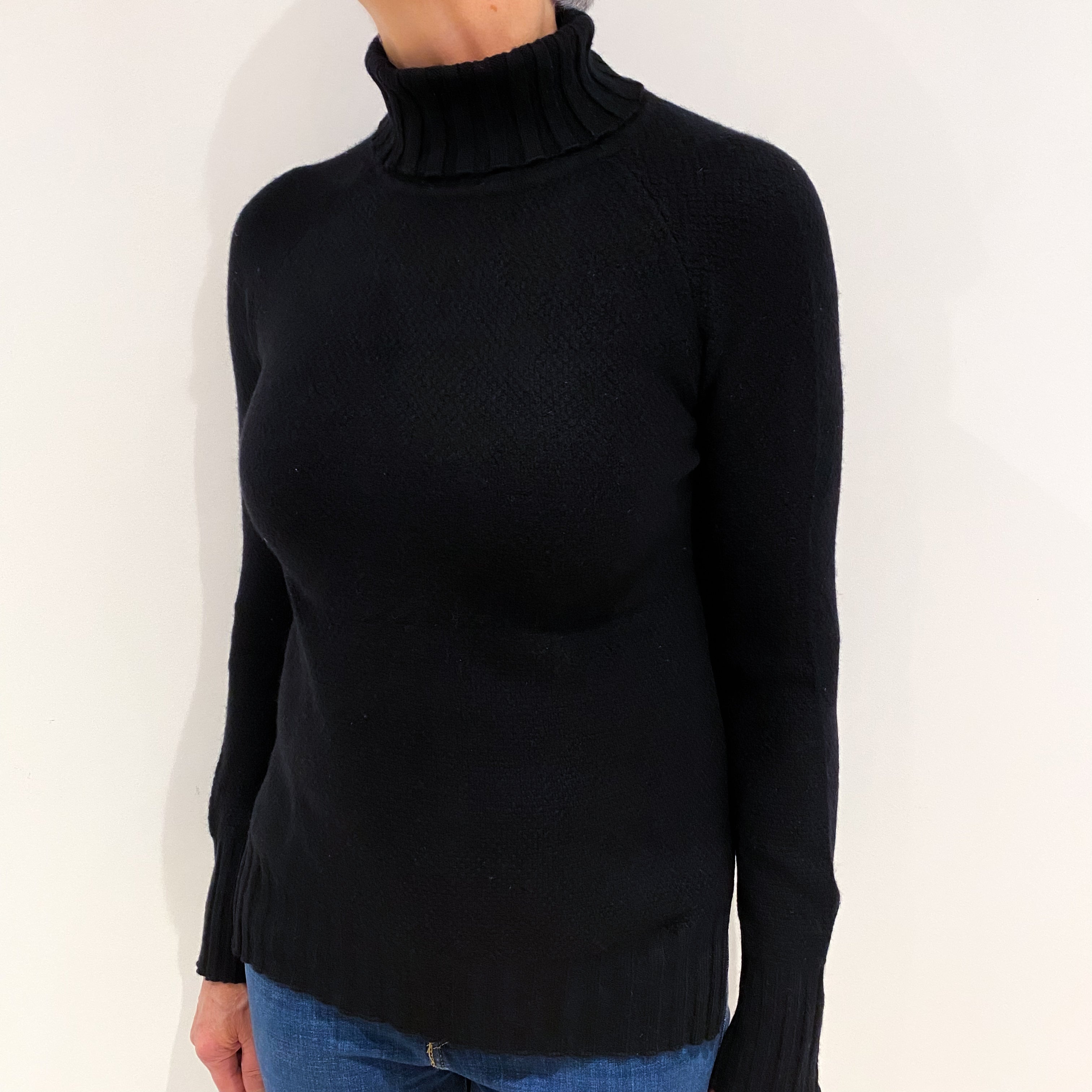 Black Chunky Cashmere Polo Neck Jumper Medium