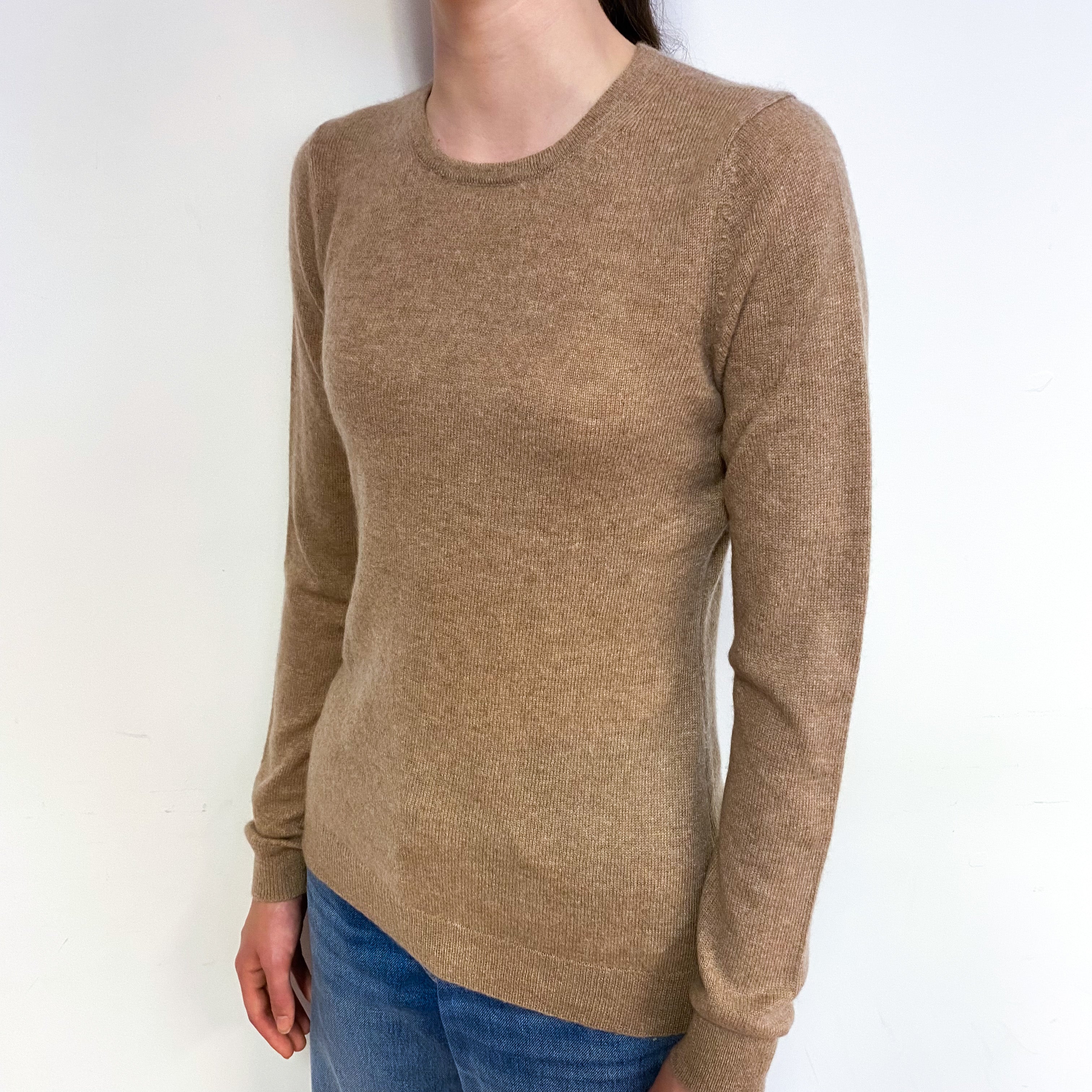 Fudge Brown Cashmere Crew Neck Jumper Extra Small