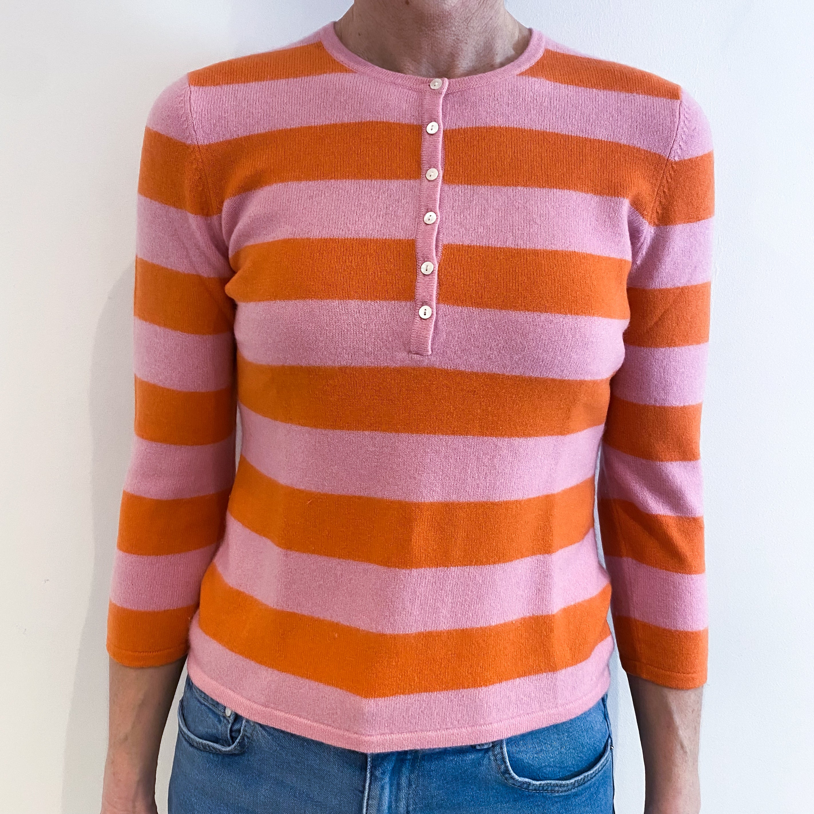 Cashmere Sugarhouse Pink and Orange Crew Neck Jumper Small