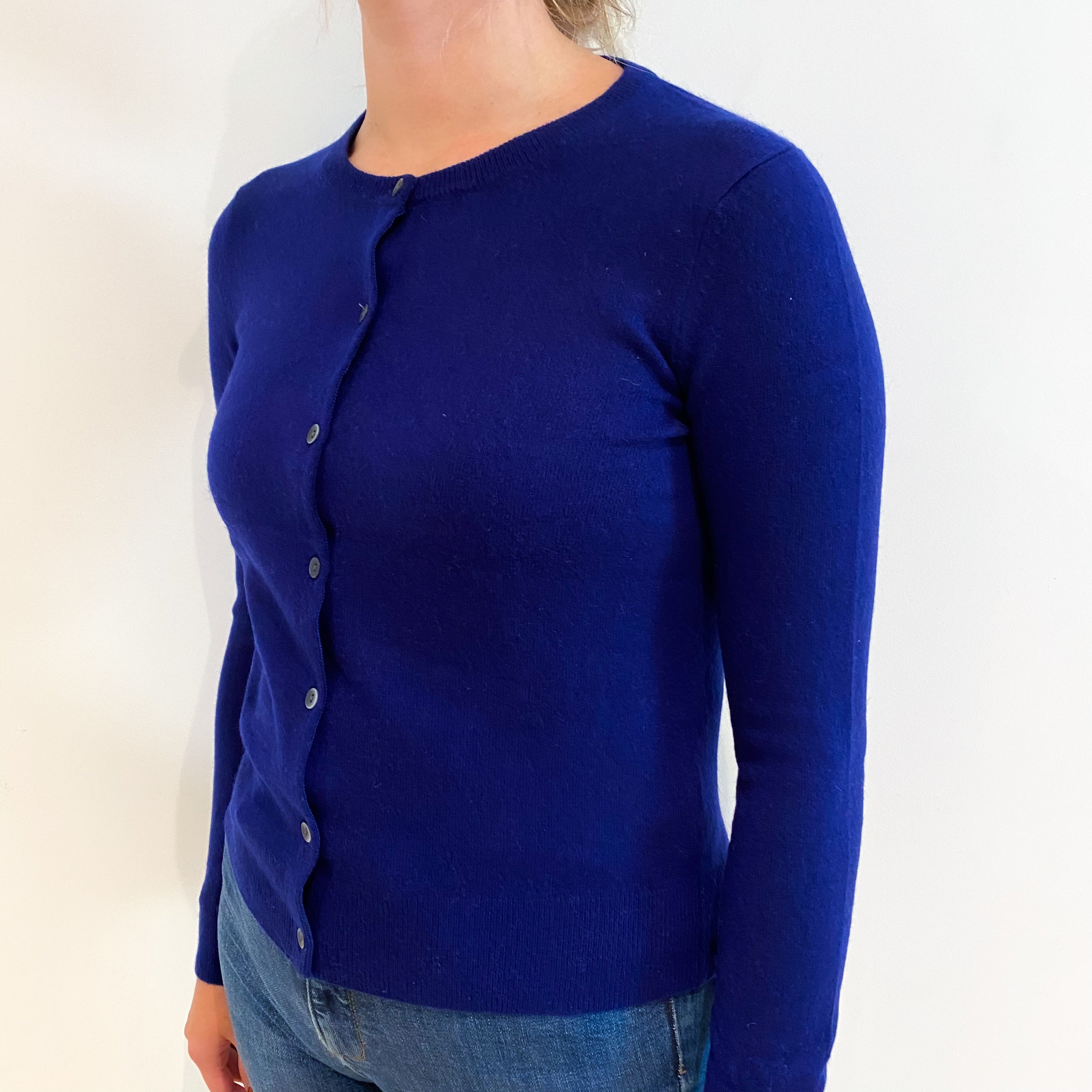 Indigo Blue Cashmere Crew Neck Cardigan Small