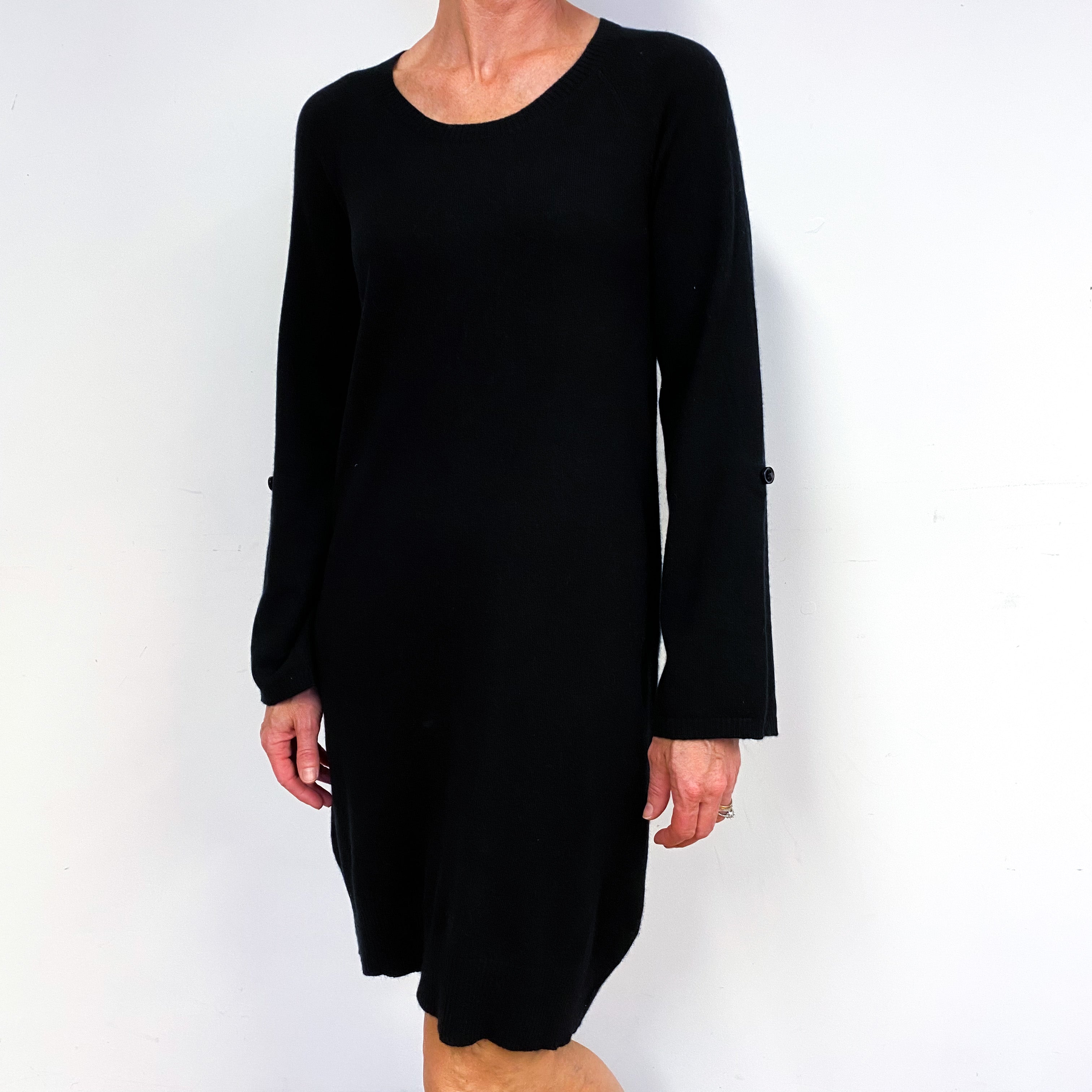 Black Cashmere Crew Neck Jumper Dress Medium