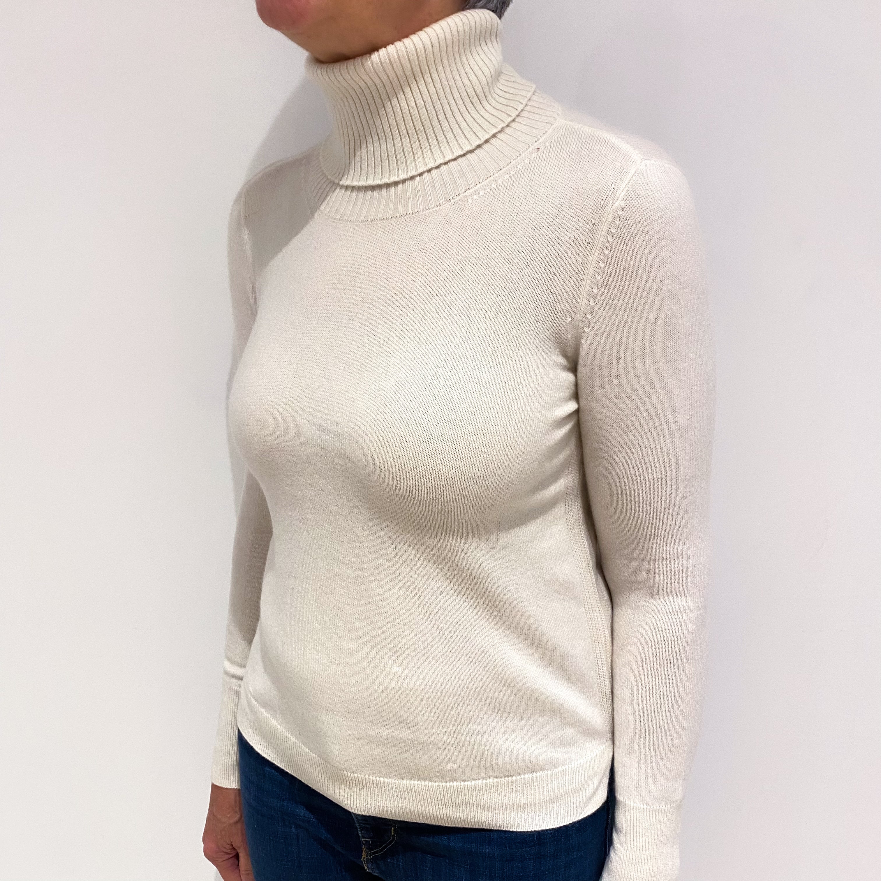 Vanilla Cream Cashmere Polo Neck Jumper Medium