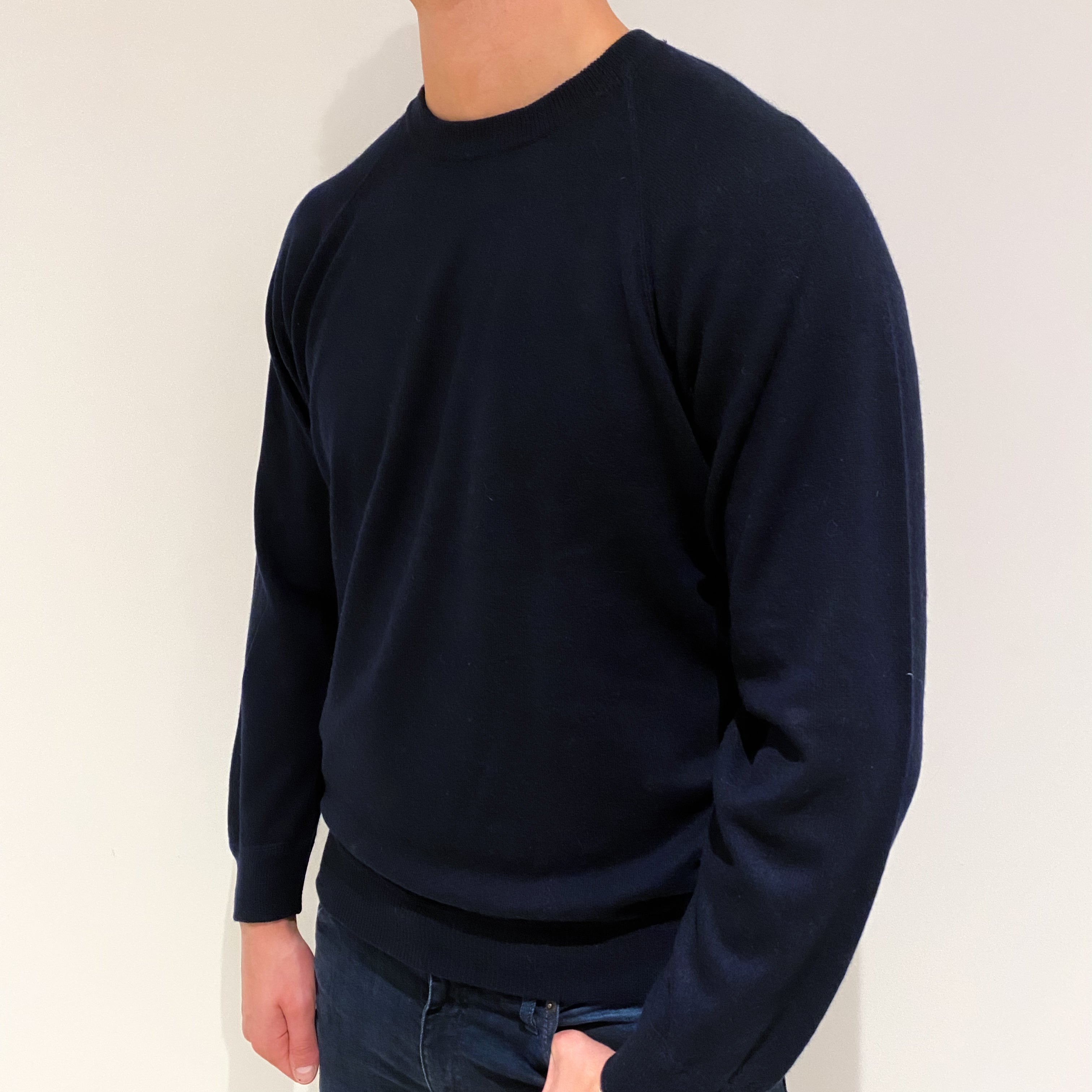 Men's Navy Cashmere Crew Neck Jumper XL
