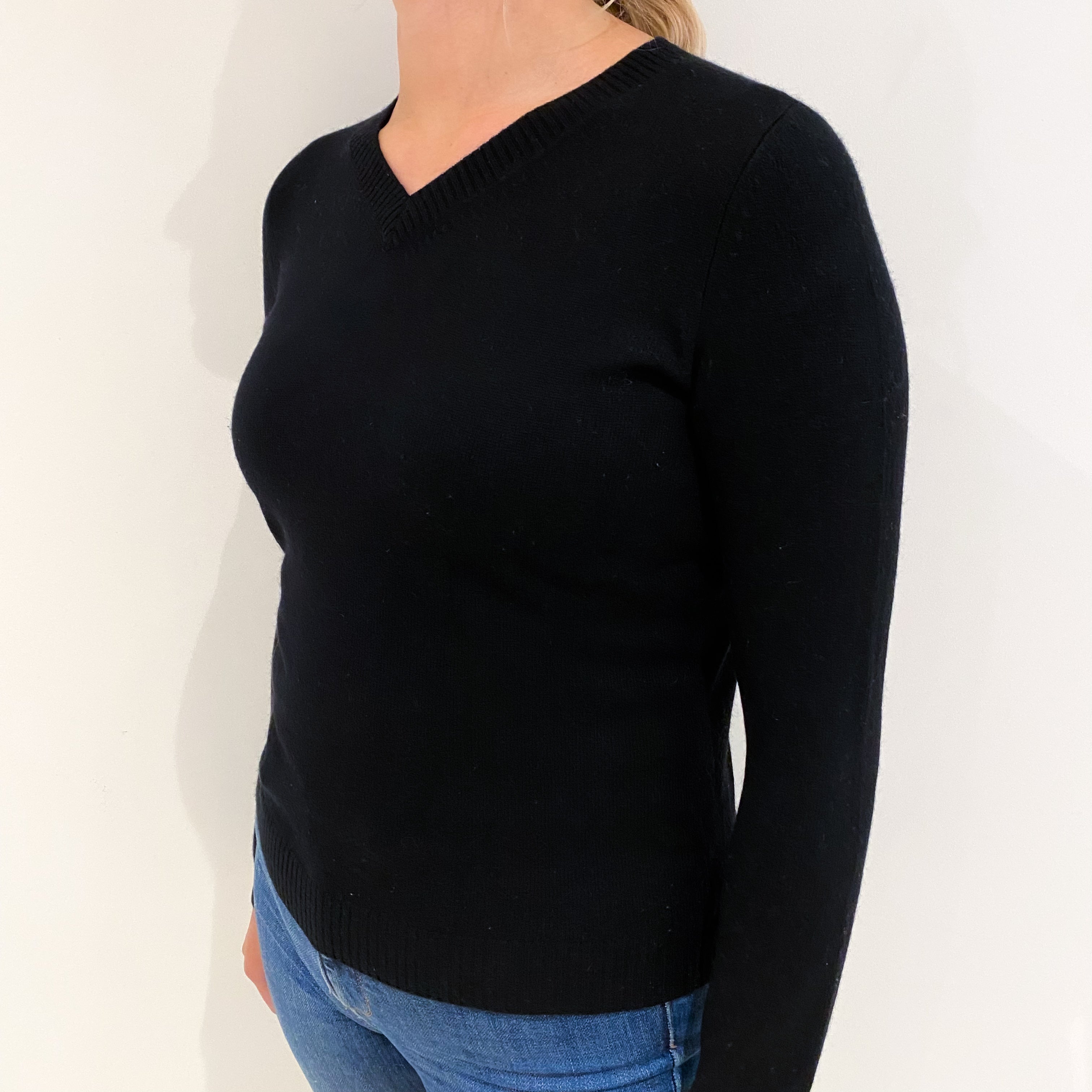 Black Cashmere V Neck Jumper Small