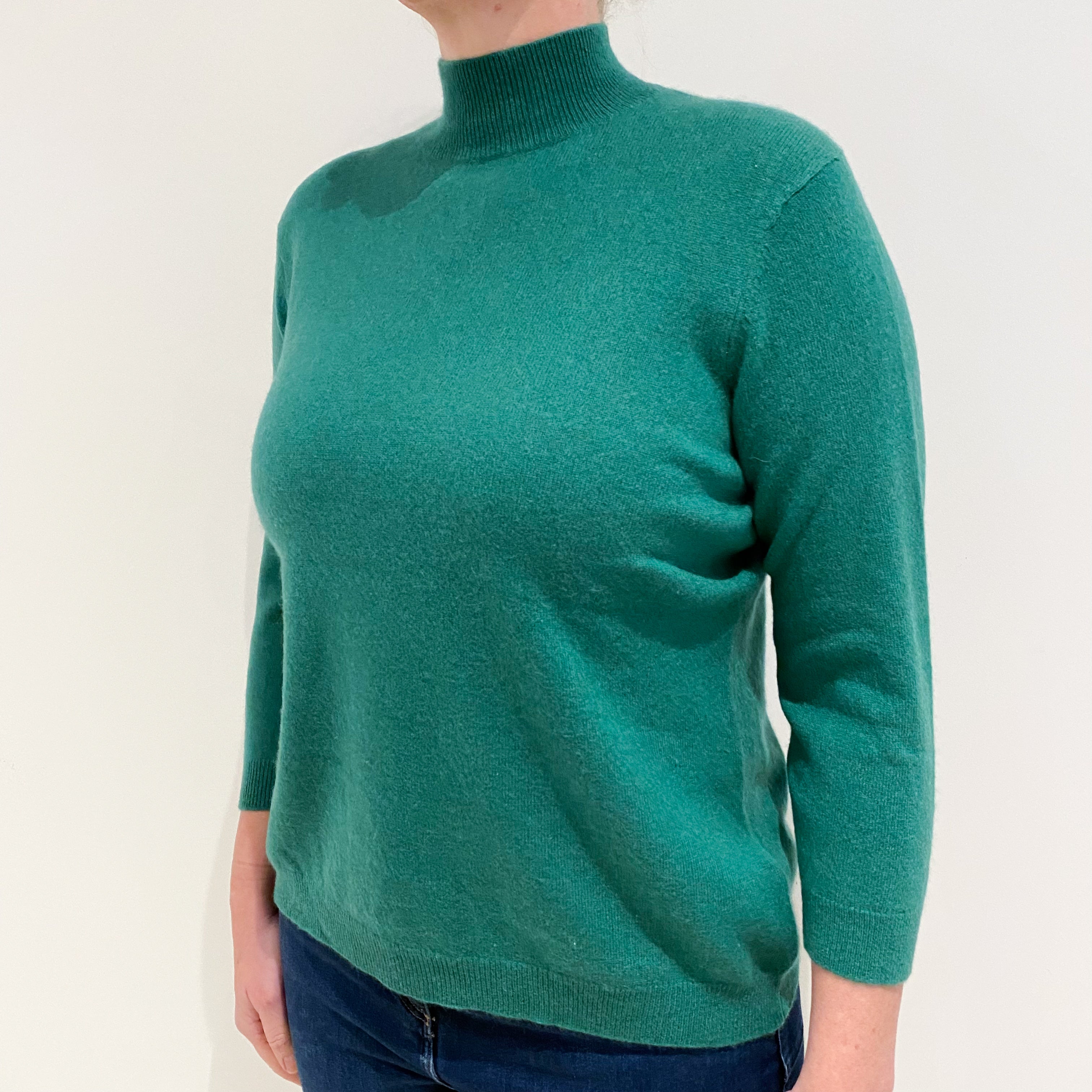 Scottish Shamrock Green Cashmere Turtle Neck Jumper Large