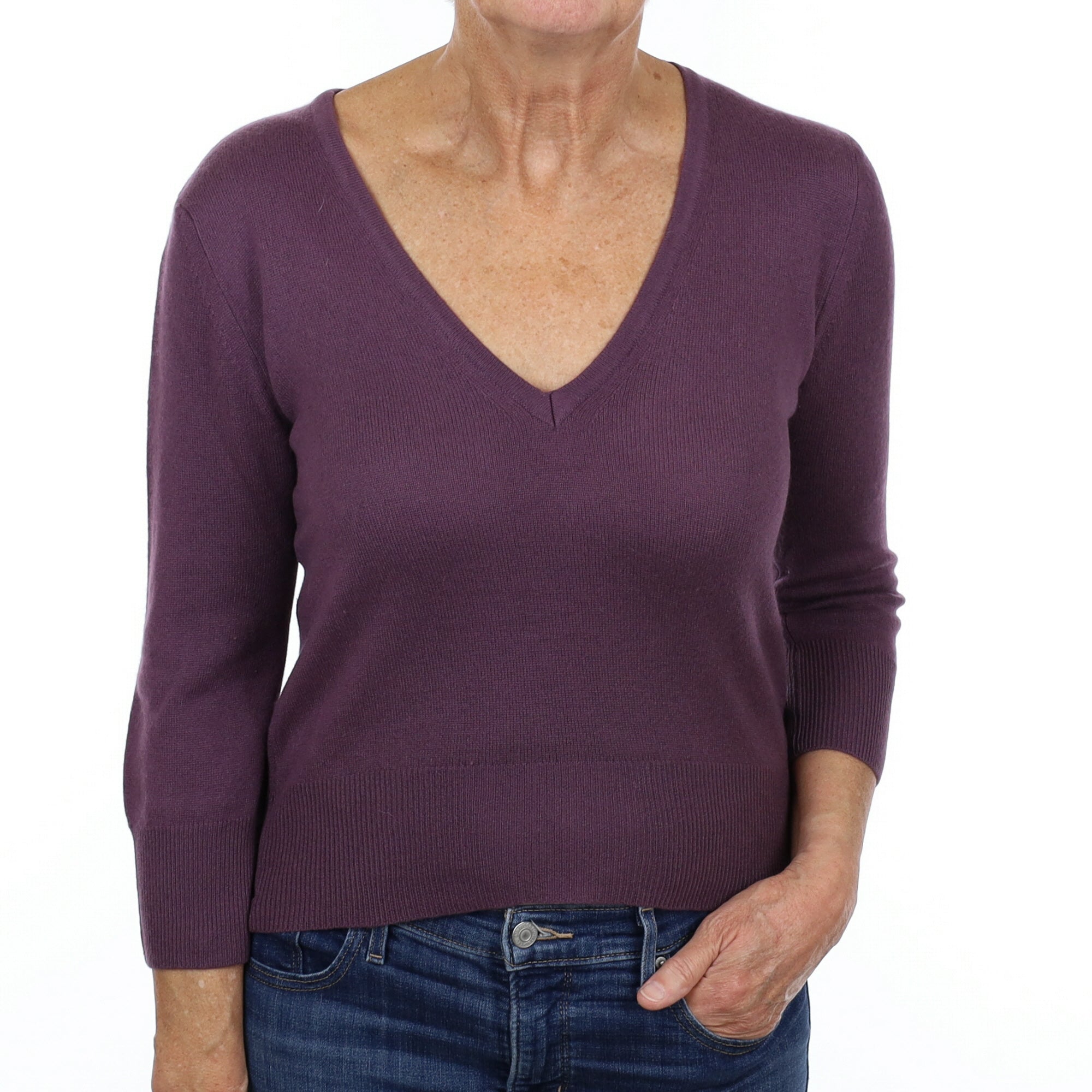 Blueberry Purple Cashmere V Neck Jumper Medium