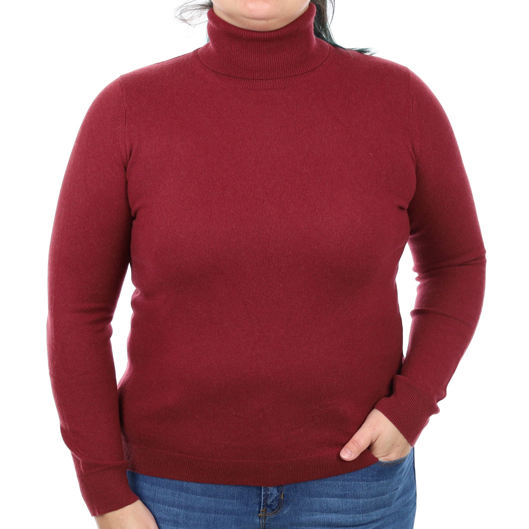 Burgundy Cashmere Polo Neck Jumper Large