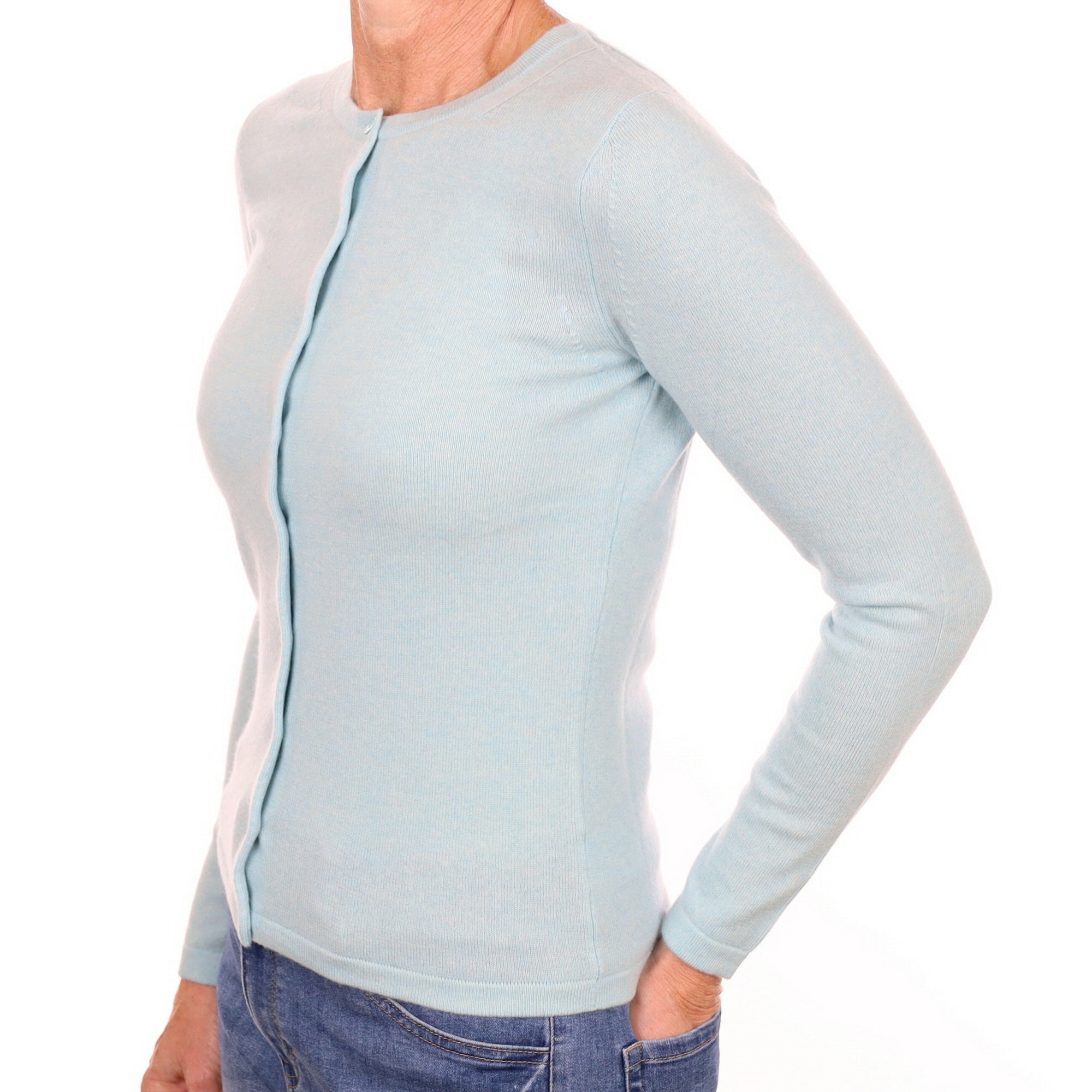 New Opal Green Cashmere Crew Neck Cardigan Small
