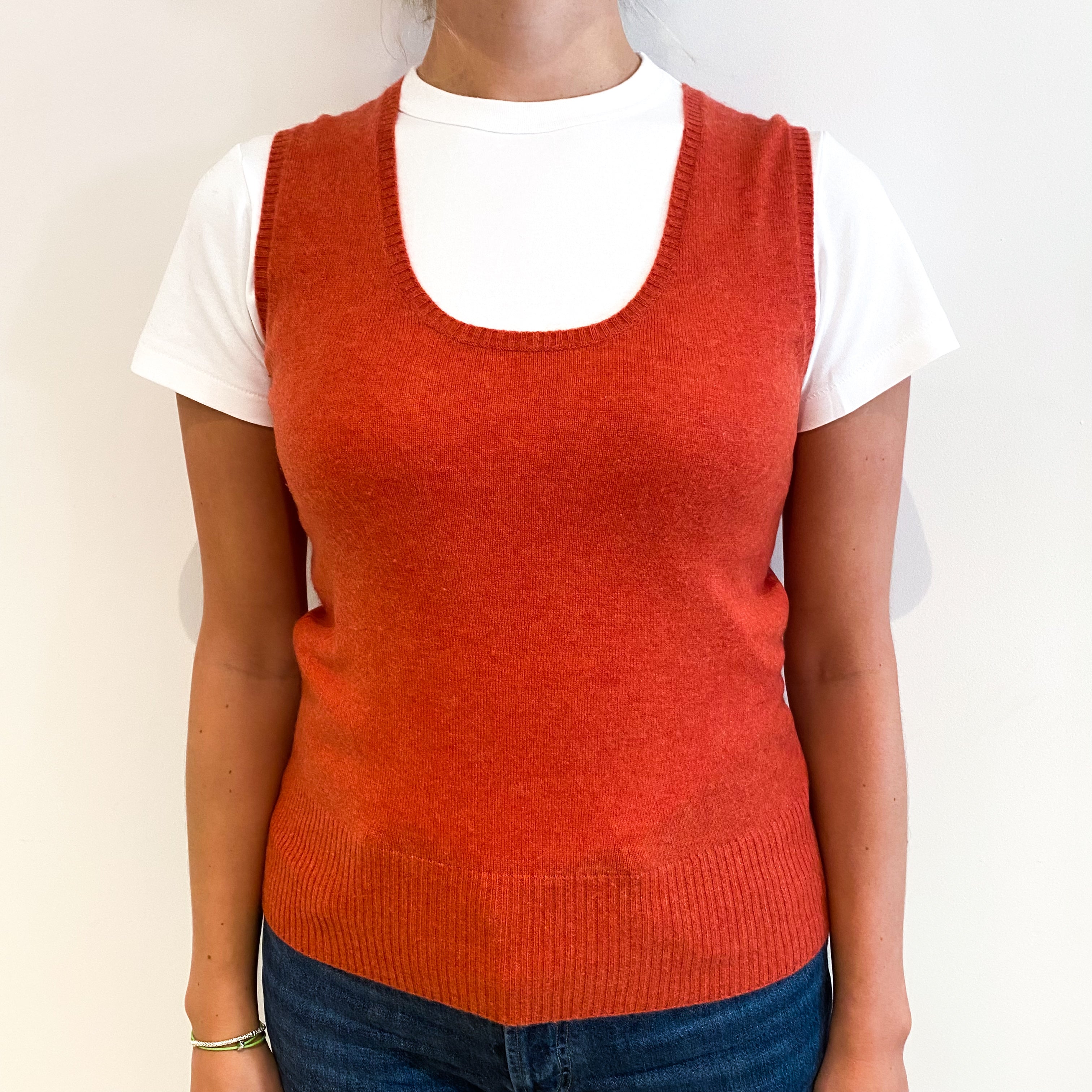 Burnt Orange Cashmere Scoop Neck Sleeveless Jumper Small
