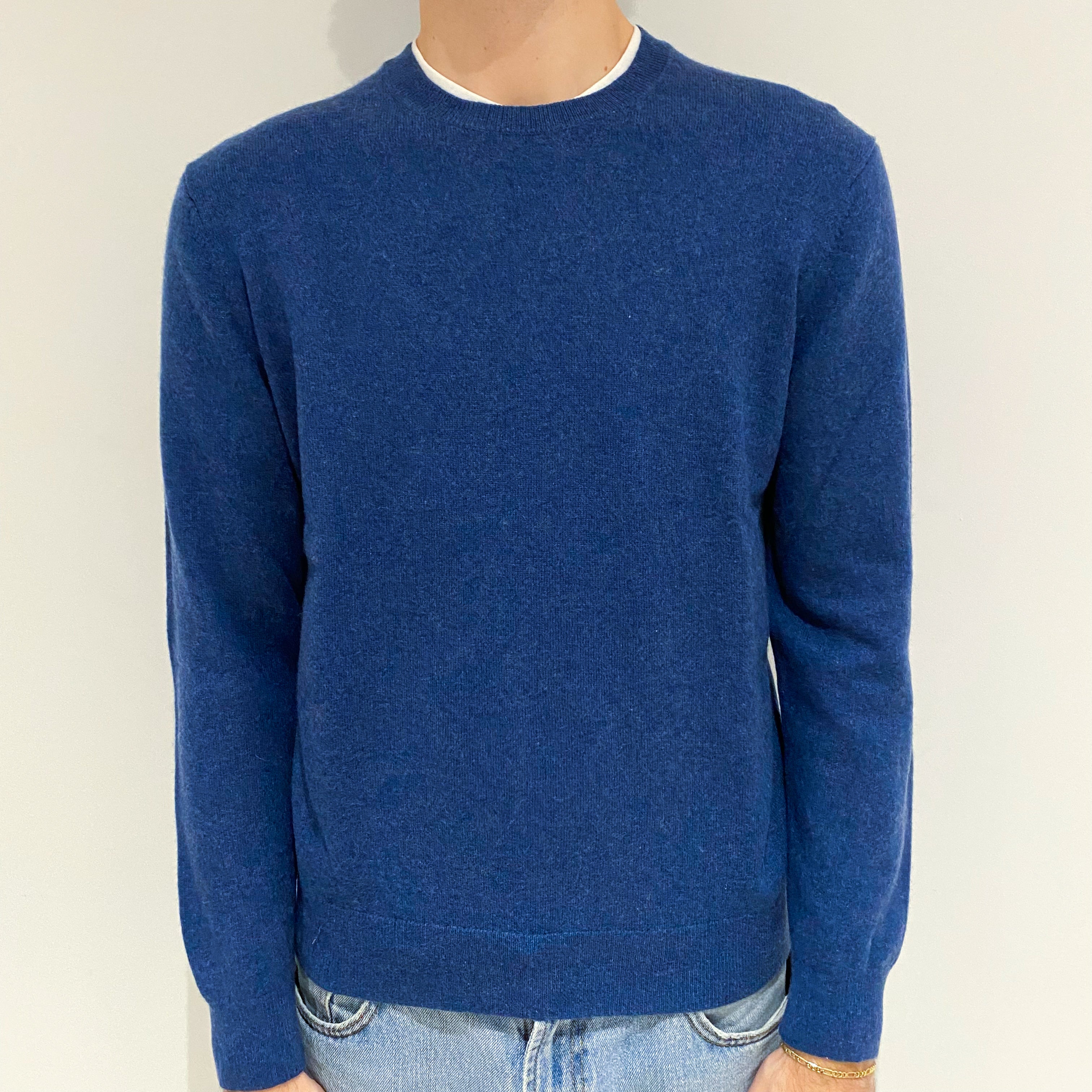 Men's Airforce Blue Cashmere Crew Neck Jumper Large