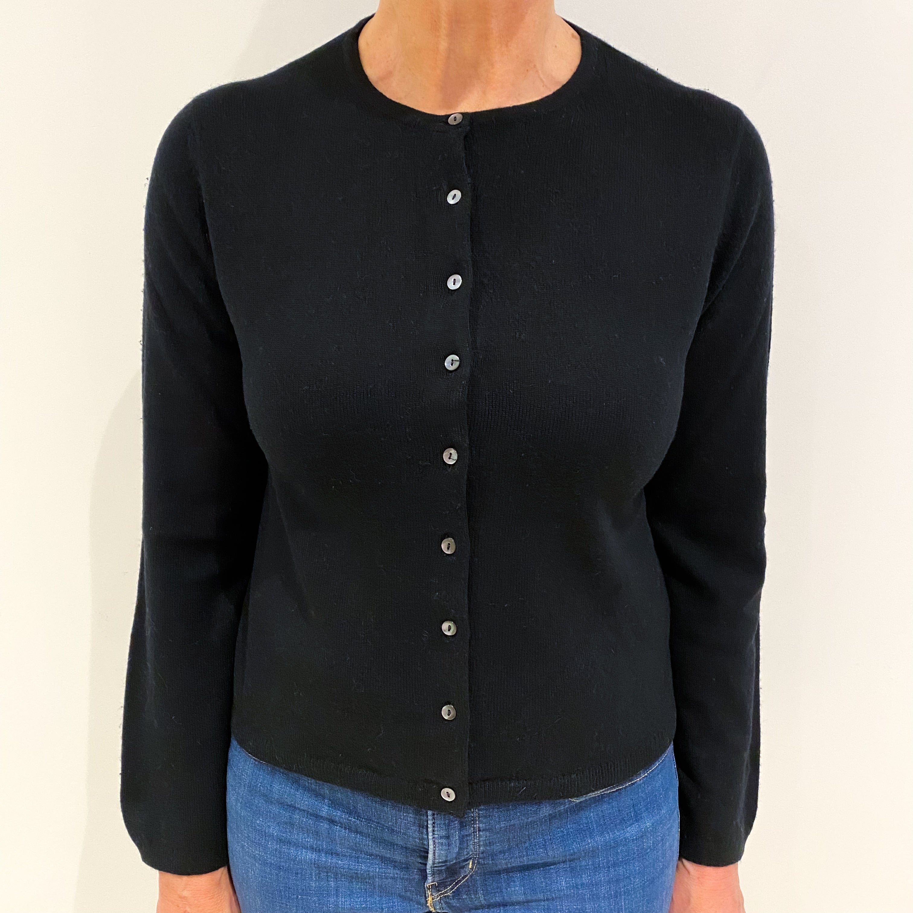 Black Cashmere Crew Neck Cardigan Medium