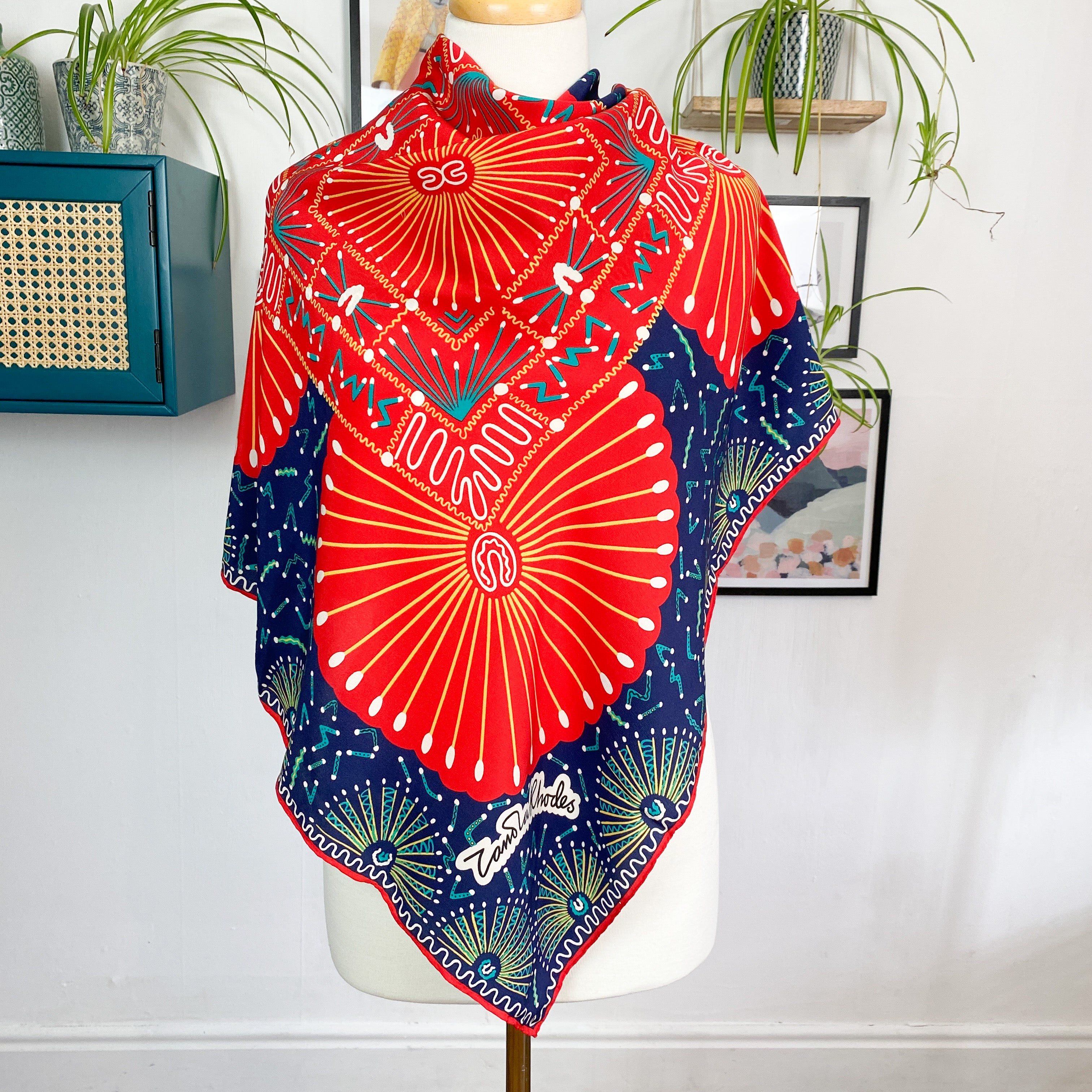 1970s Zandra Rhodes Designer Silk Scarf