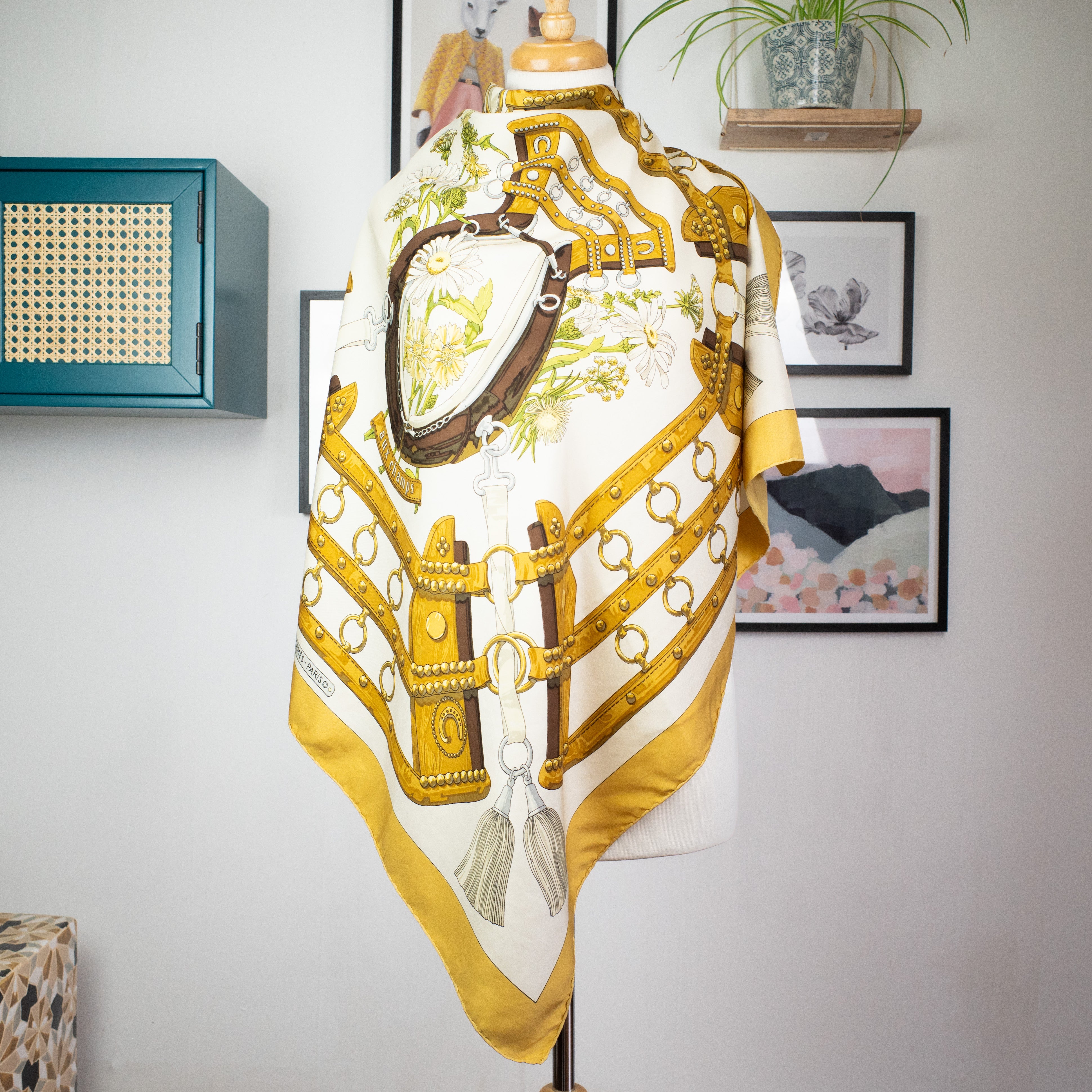 Boxed Hermes Aux Champs 1970 Designer Silk Scarf
