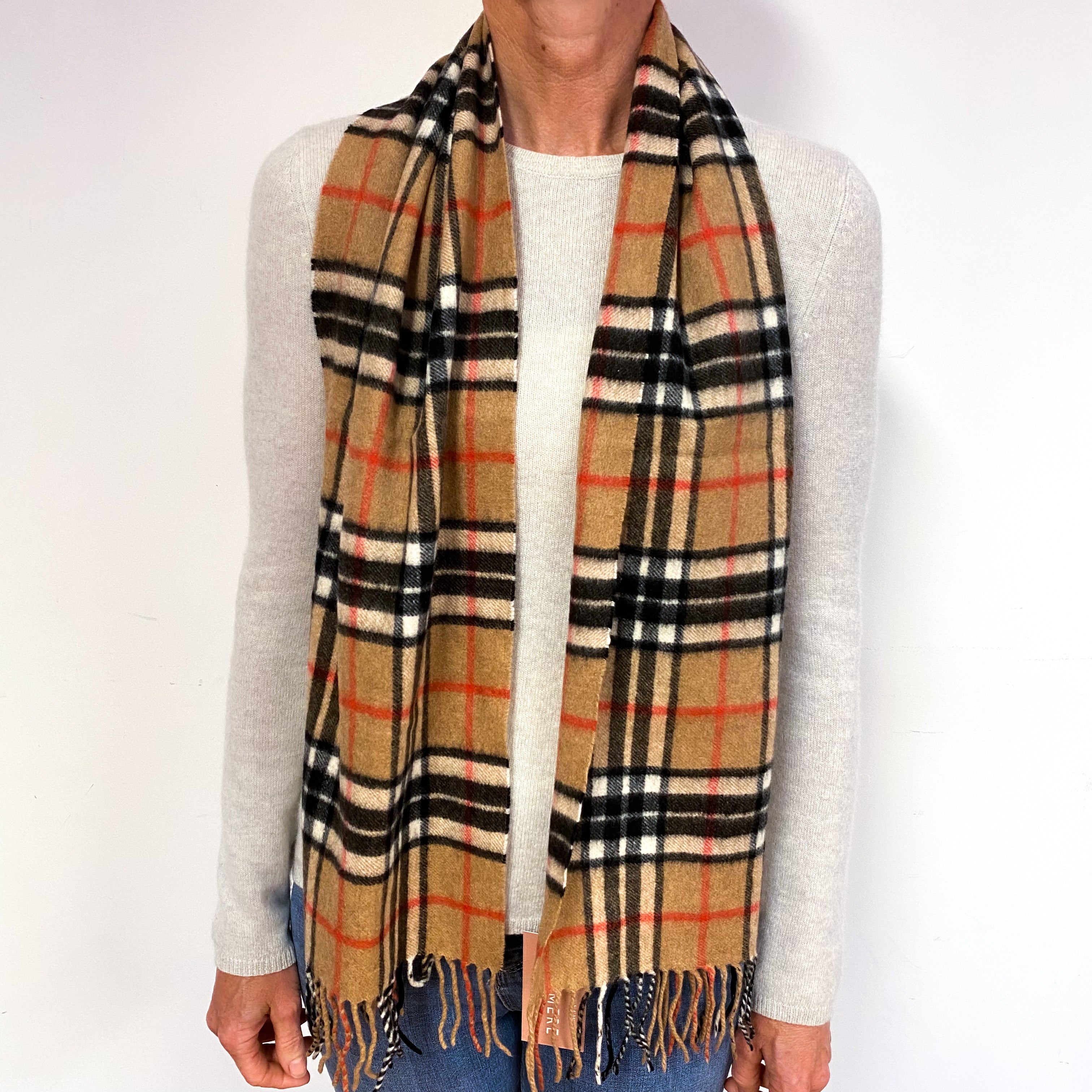 Camel Tartan Cashmere Scarf
