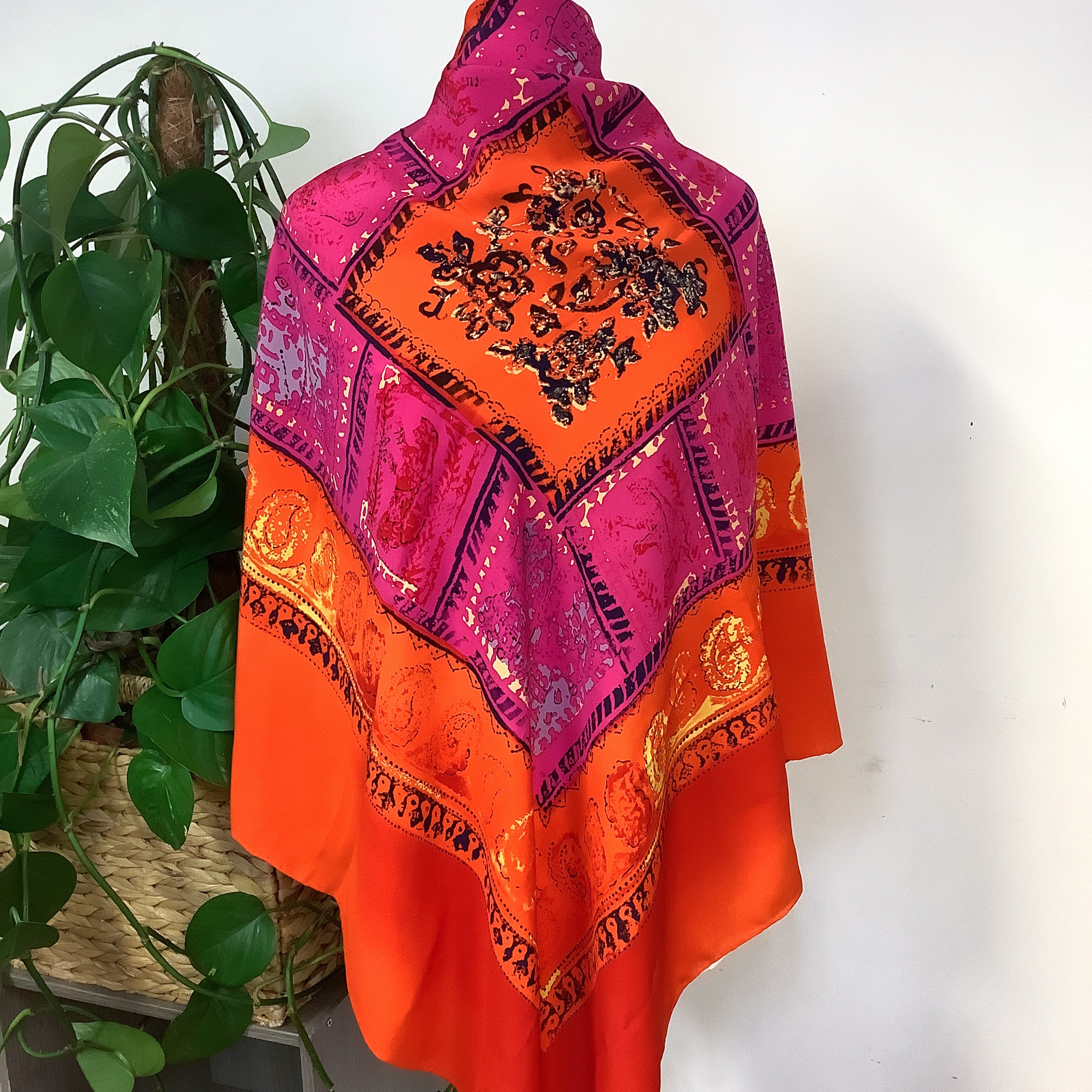 Large Crêpe de Chine Abstract Vintage Silk Scarf