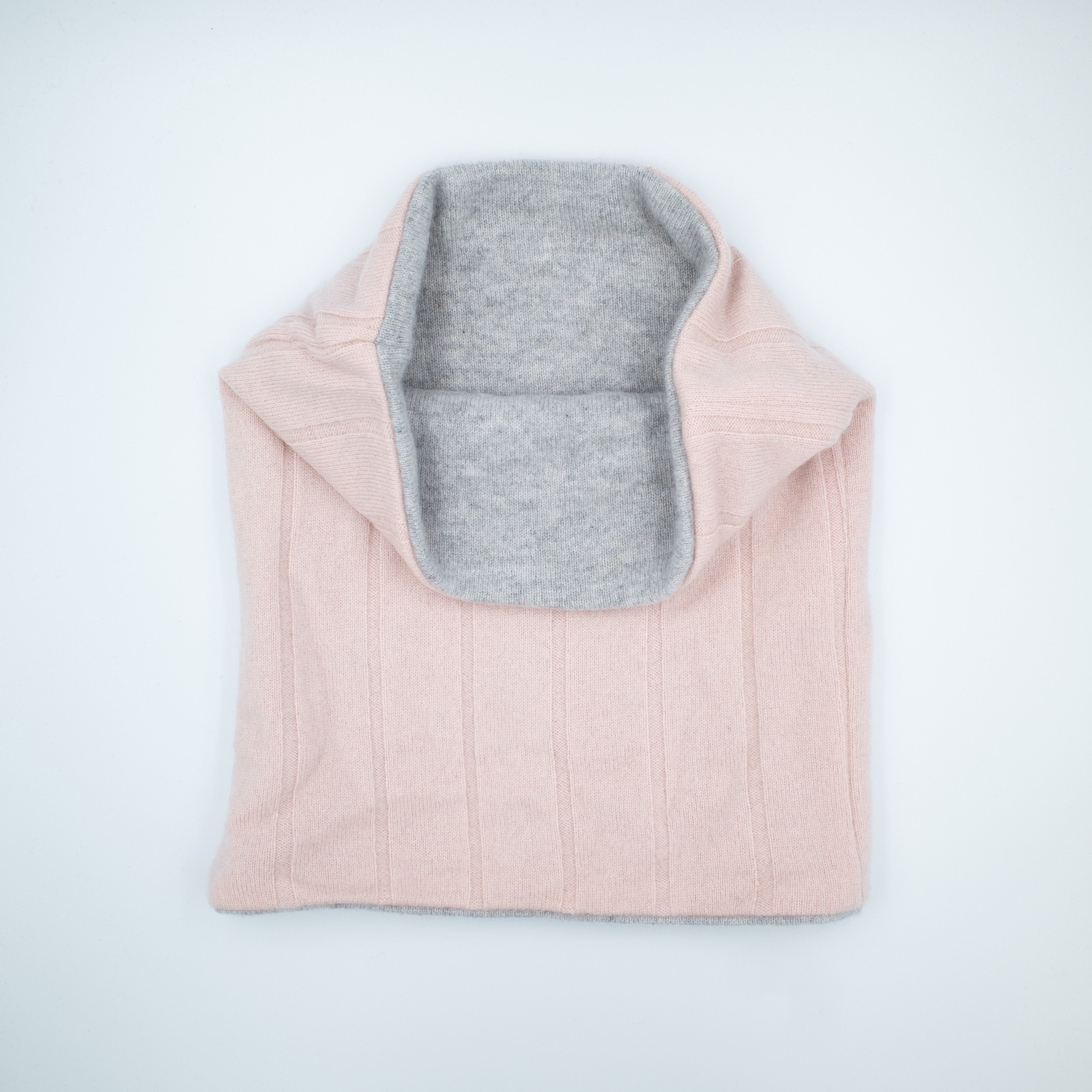 Pale Grey and Wide Rib Pale Pink Luxury Double Layered Snood