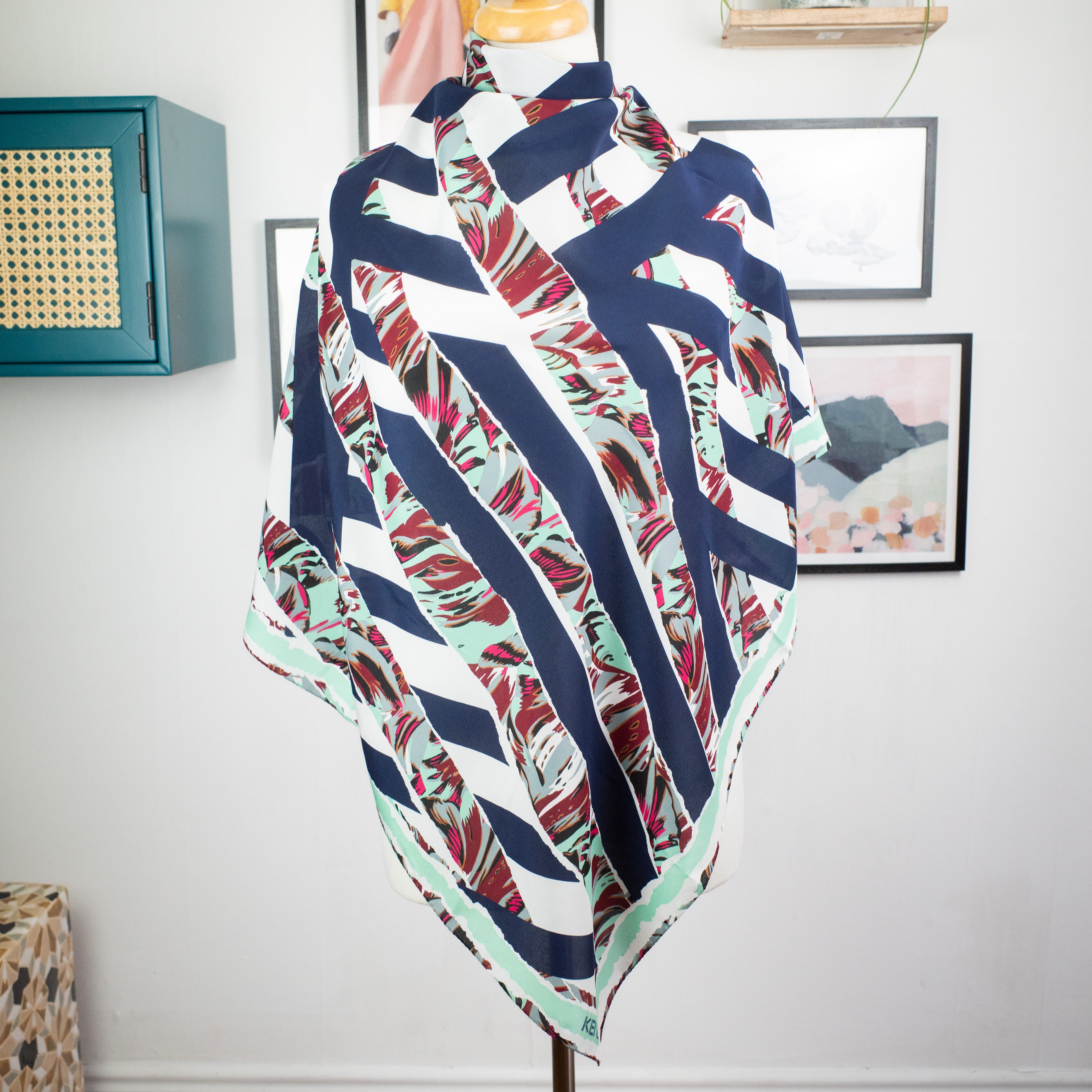 Kenzo Abstract Designer Silk Scarf