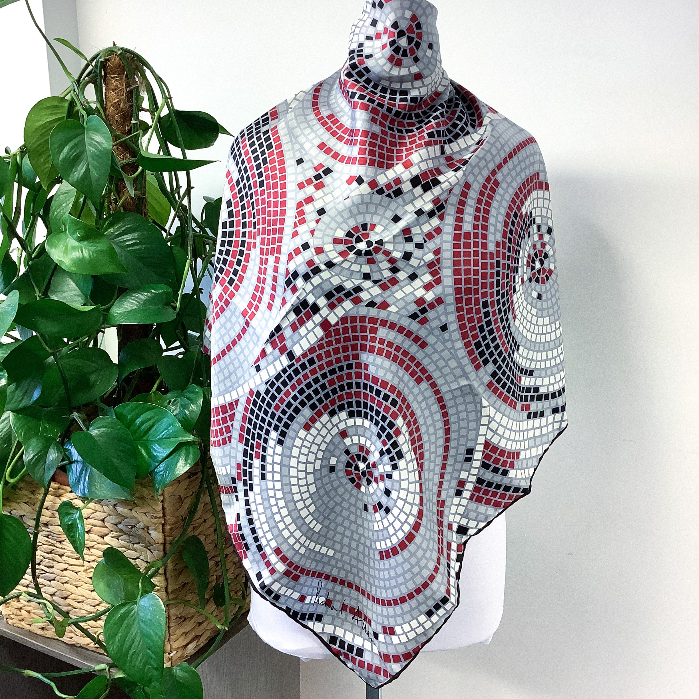 1970s Richard Allan Mosaic Design Vintage Silk Scarf