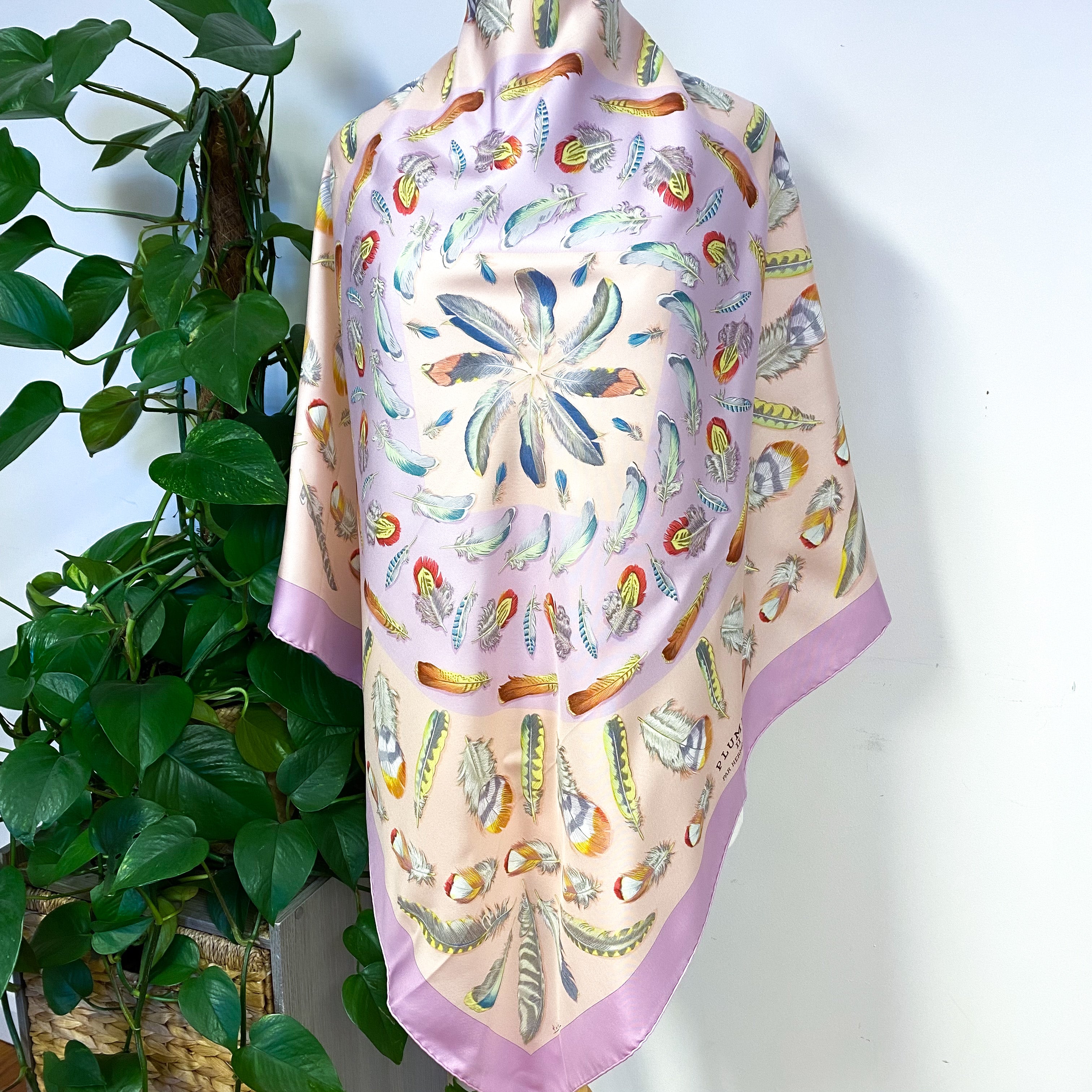 Boxed Hermes Plumes II Designer Silk Scarf