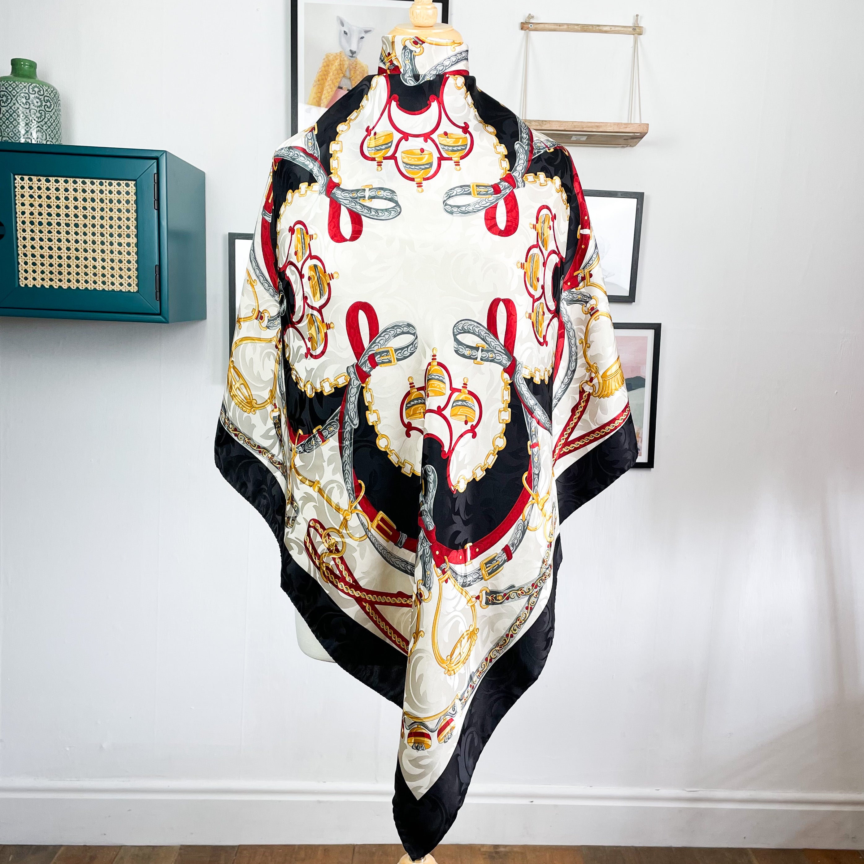 Equestrian Design Italian Vintage Silk Scarf
