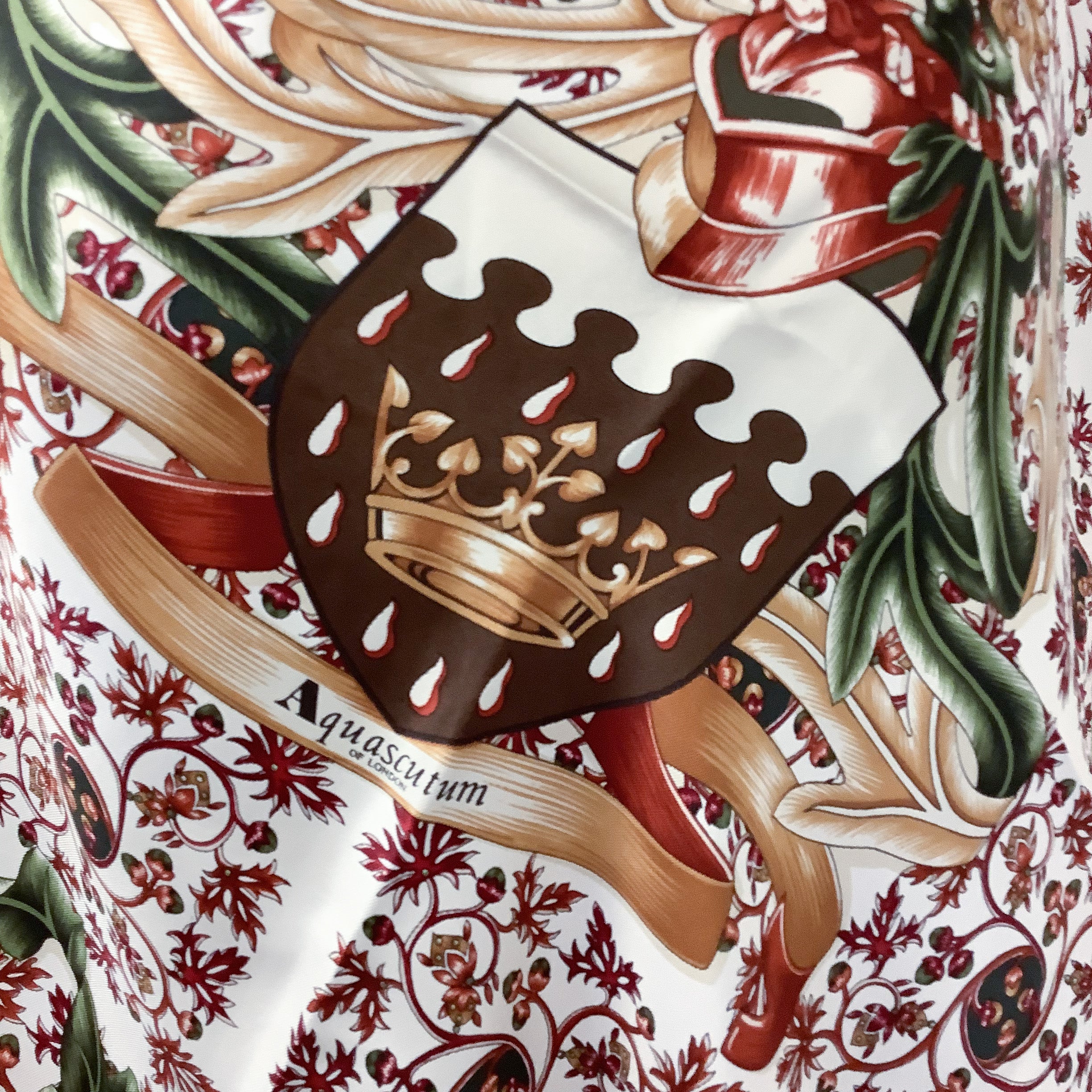 Aquascutum Leaf and Nut Design Vintage Silk Scarf