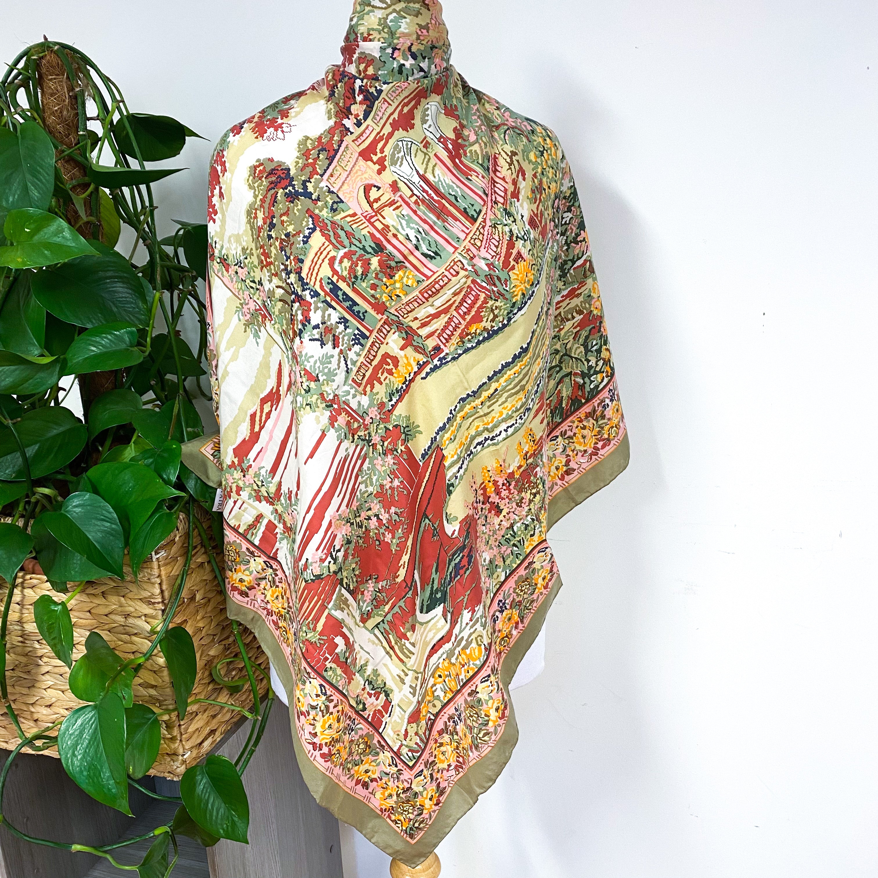 Large Muted Colours Floral Silk Scarf