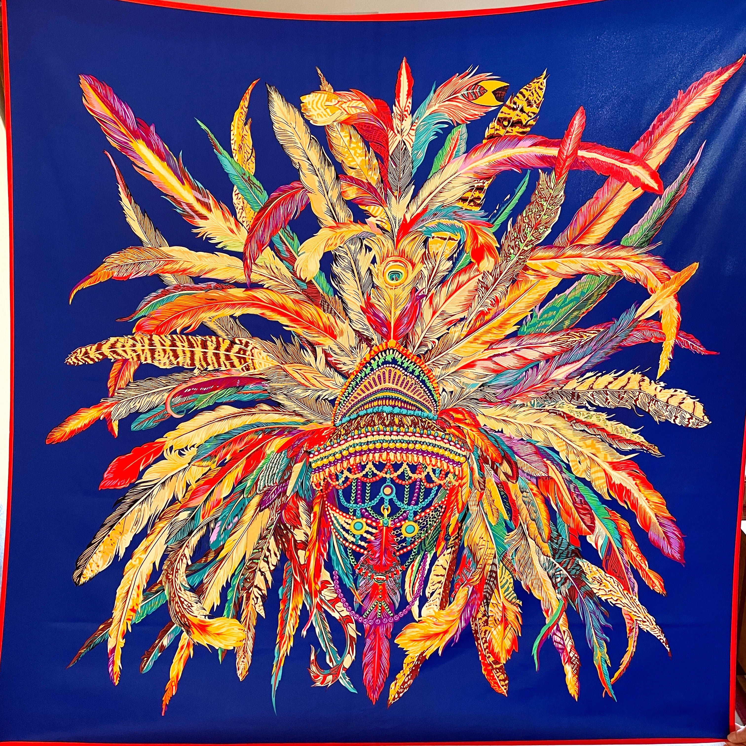 Huge Red Indian Headress Silk Scarf