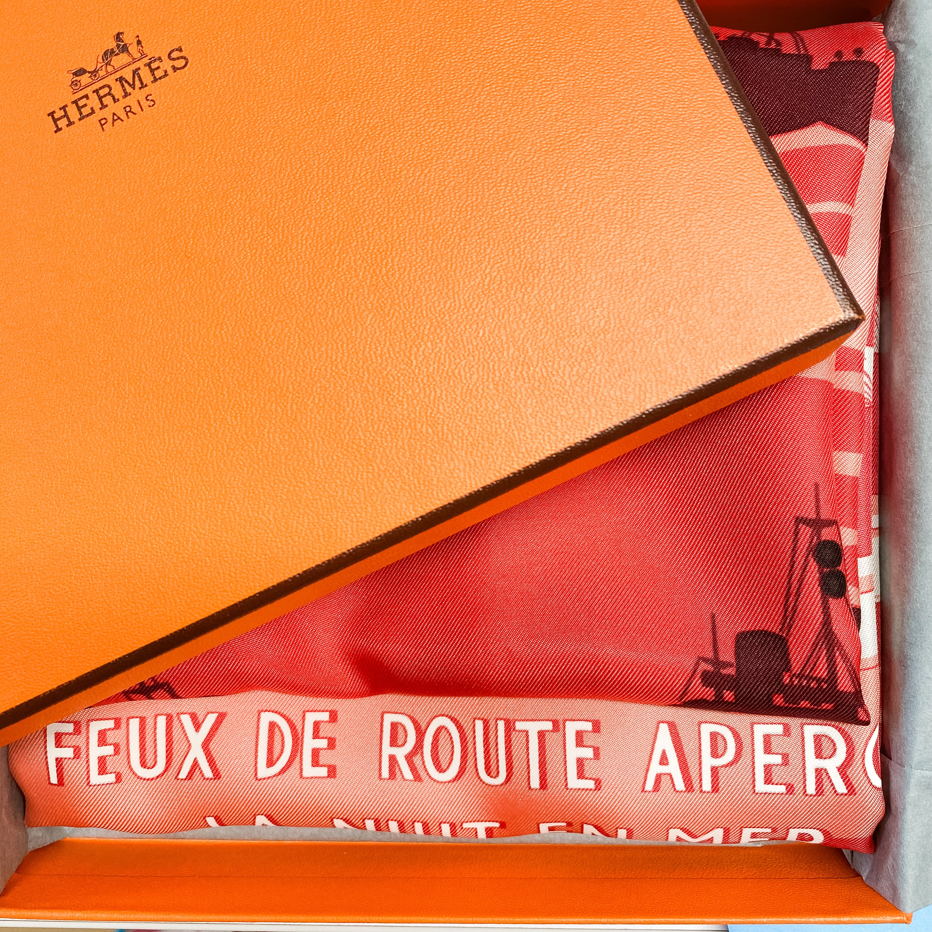 Boxed Hermes Feux De Route La Nuit en Mer Vintage Silk Scarf