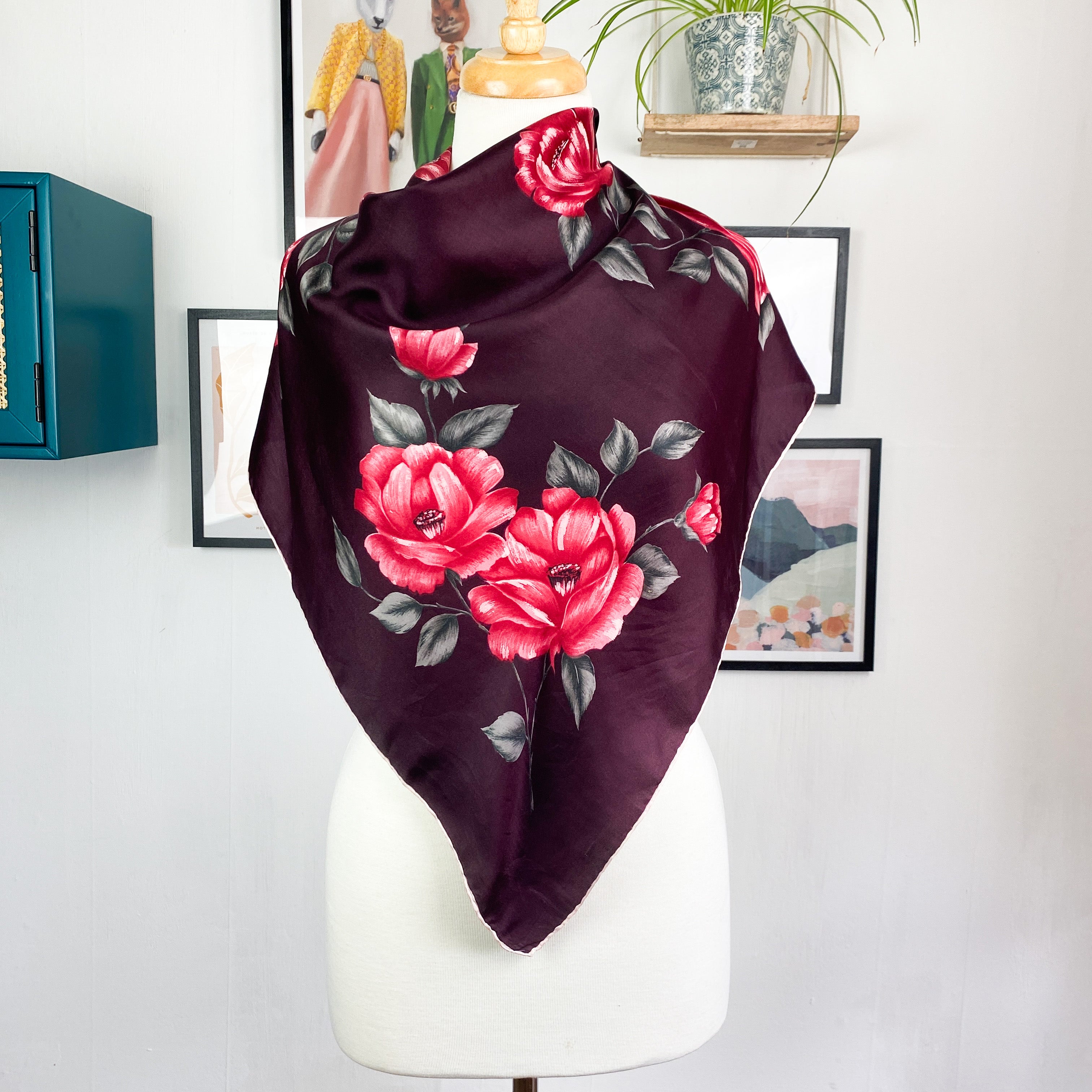1960s Pretty Floral Vintage Silk Scarf