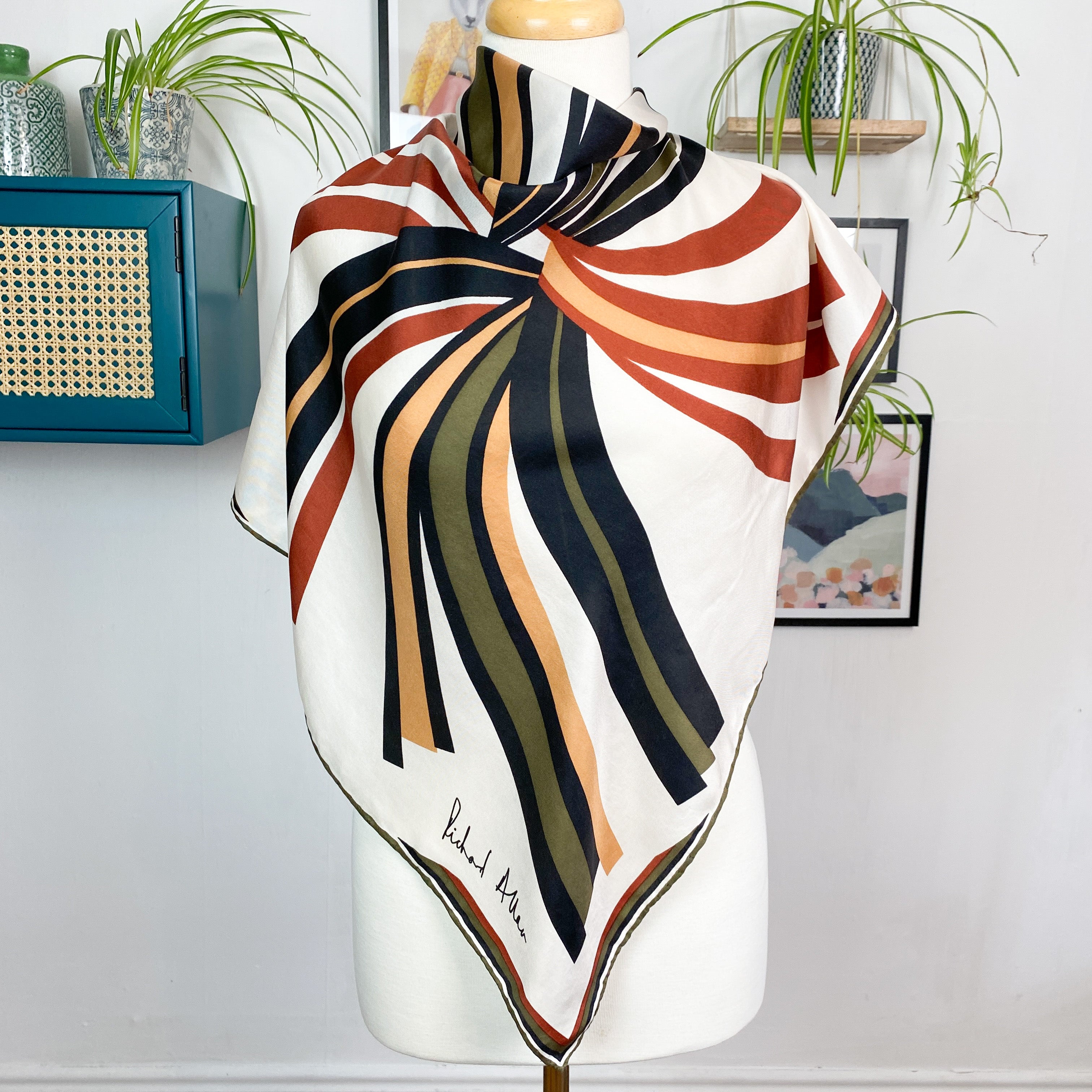 1970s Richard Allan Abstract Vintage Silk Scarf
