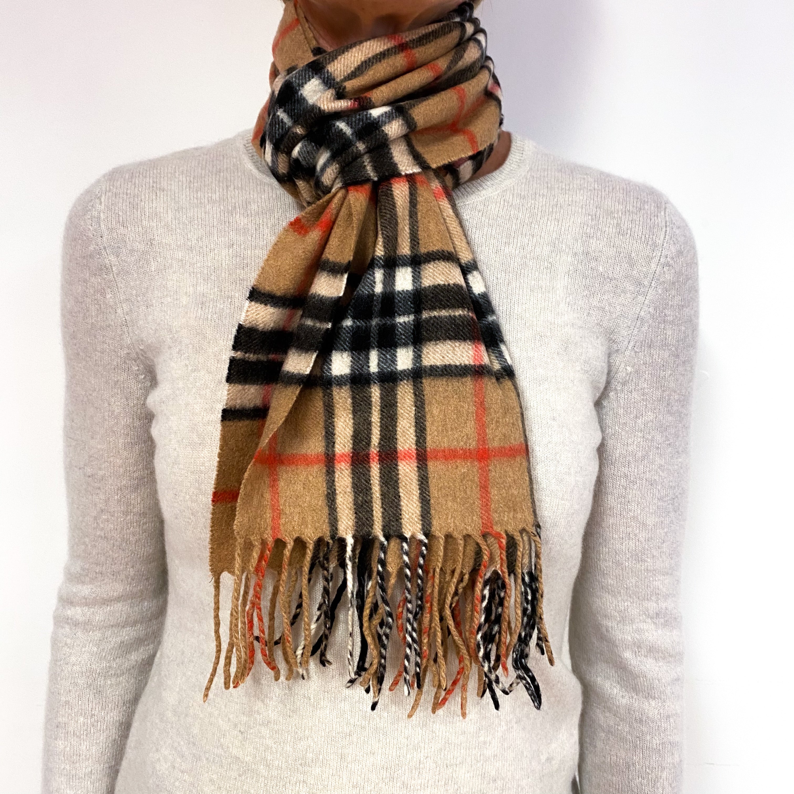 Camel Tartan Cashmere Scarf