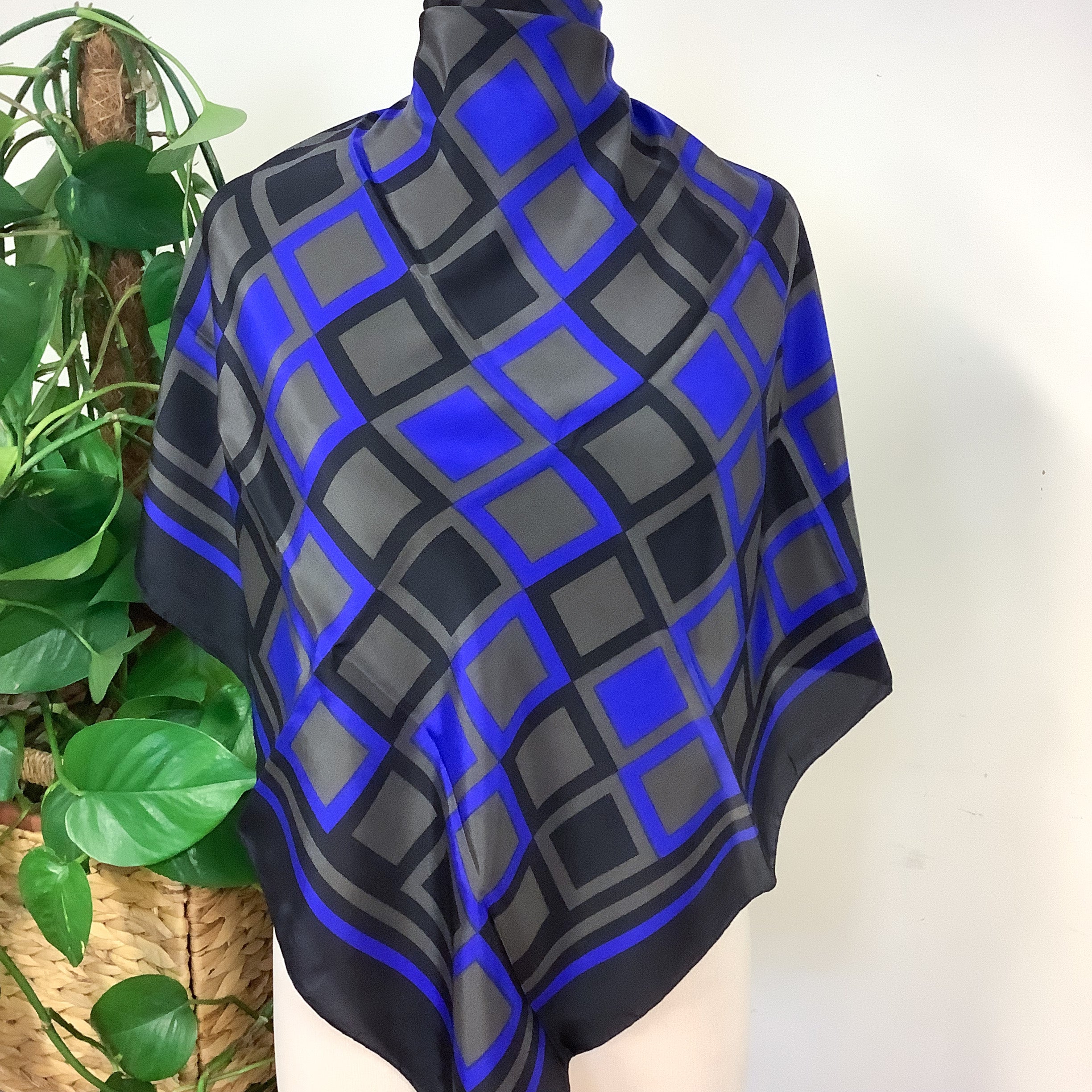 Black Geometric Jaeger Vintage Silk Scarf